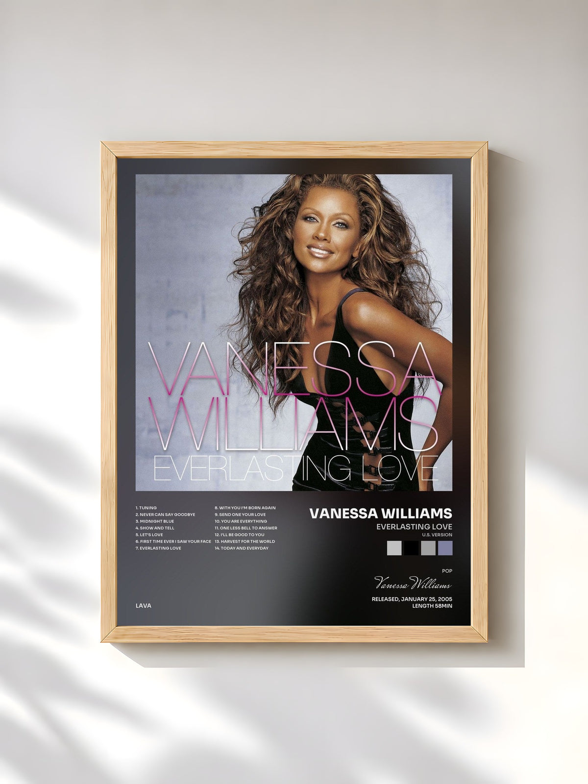 #bois Tableau de l'album Everlasting Love (U.S. Version) de Vanessa Williams, cadre en bois brut, imprimé et encadré en France