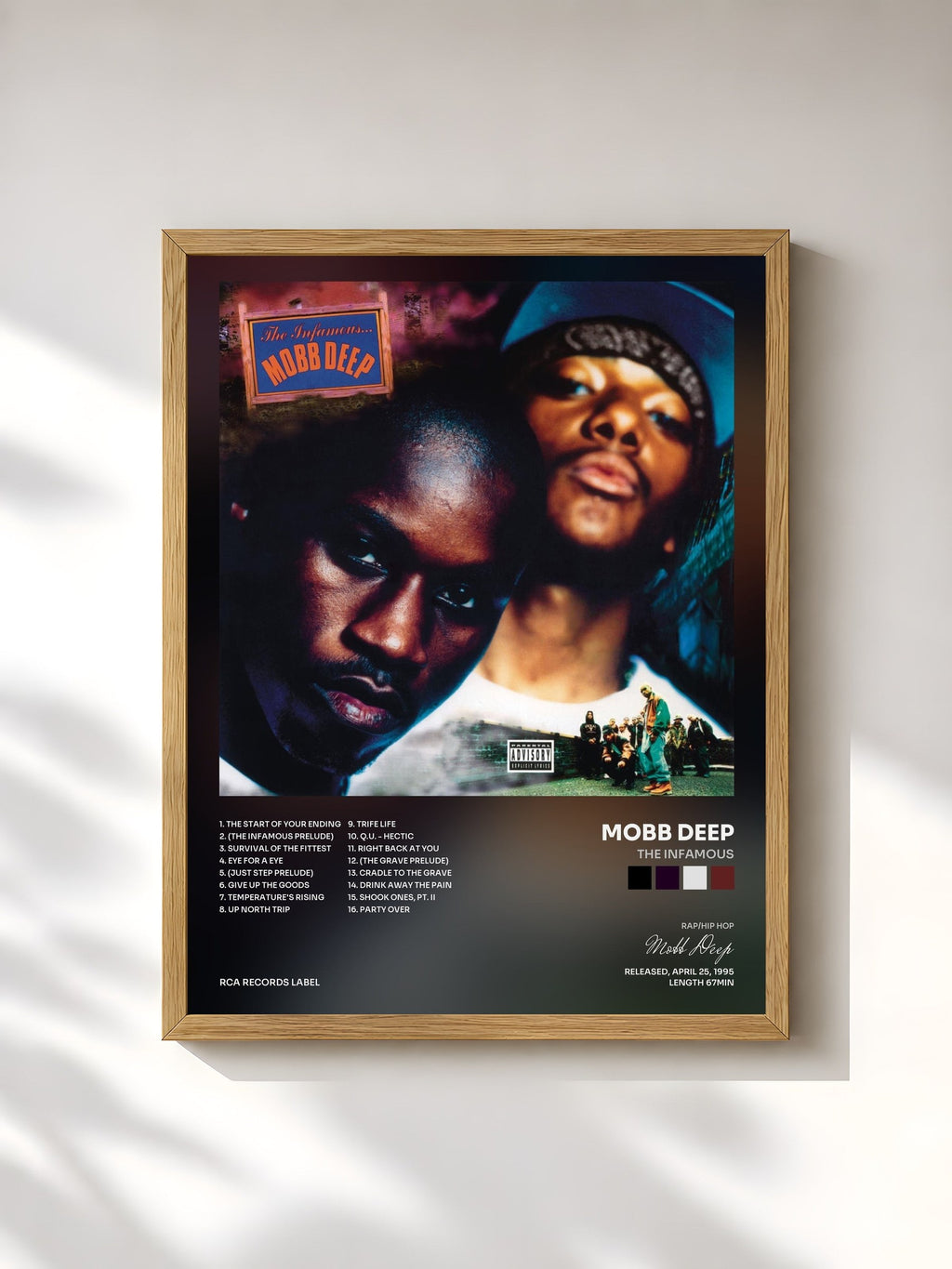#bois Tableau de l'album The Infamous de Mobb Deep, cadre en bois brut, imprimé et encadré en France