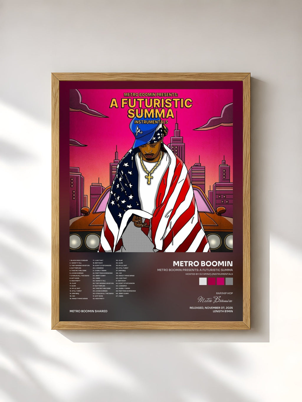 #bois Tableau de l'album Metro Boomin Presents: A Futuristic Summa (Hosted by DJ Spinz) (Instrumentals) de Metro Boomin, cadre en bois brut, imprimé et encadré en France