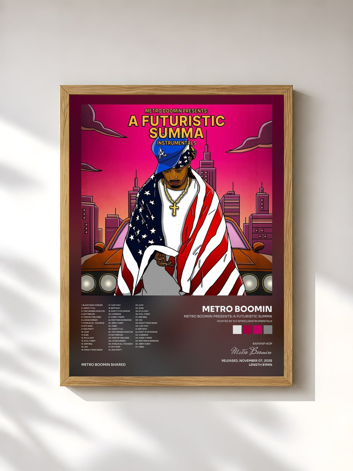 #bois Tableau de l'album Metro Boomin Presents: A Futuristic Summa (Hosted by DJ Spinz) (Instrumentals) de Metro Boomin, cadre en bois brut, imprimé et encadré en France