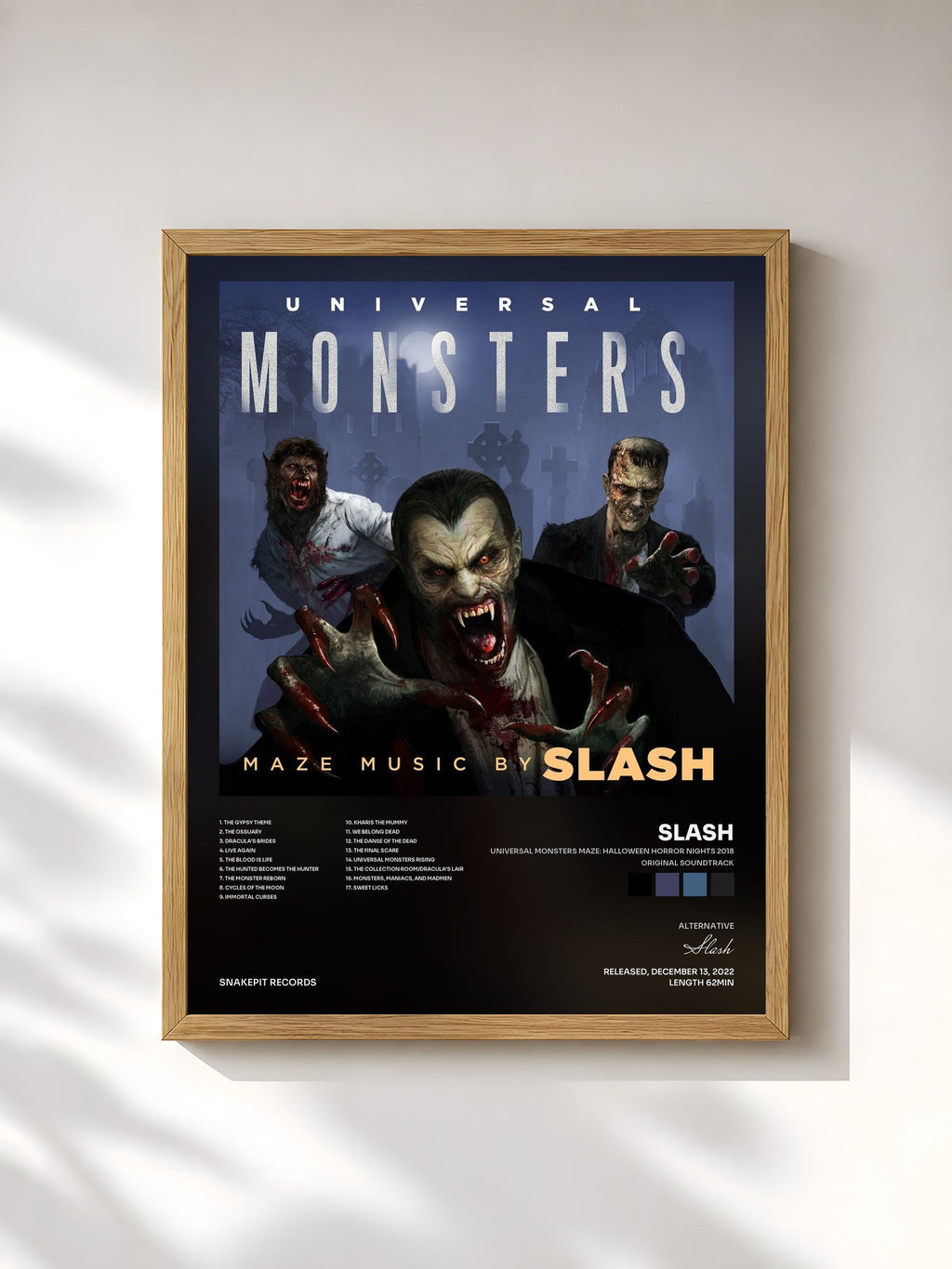 #bois Tableau de l'album Universal Monsters Maze: Halloween Horror Nights 2018 (Original Soundtrack) [Deluxe Edition] de Slash, cadre en bois brut, imprimé et encadré en France