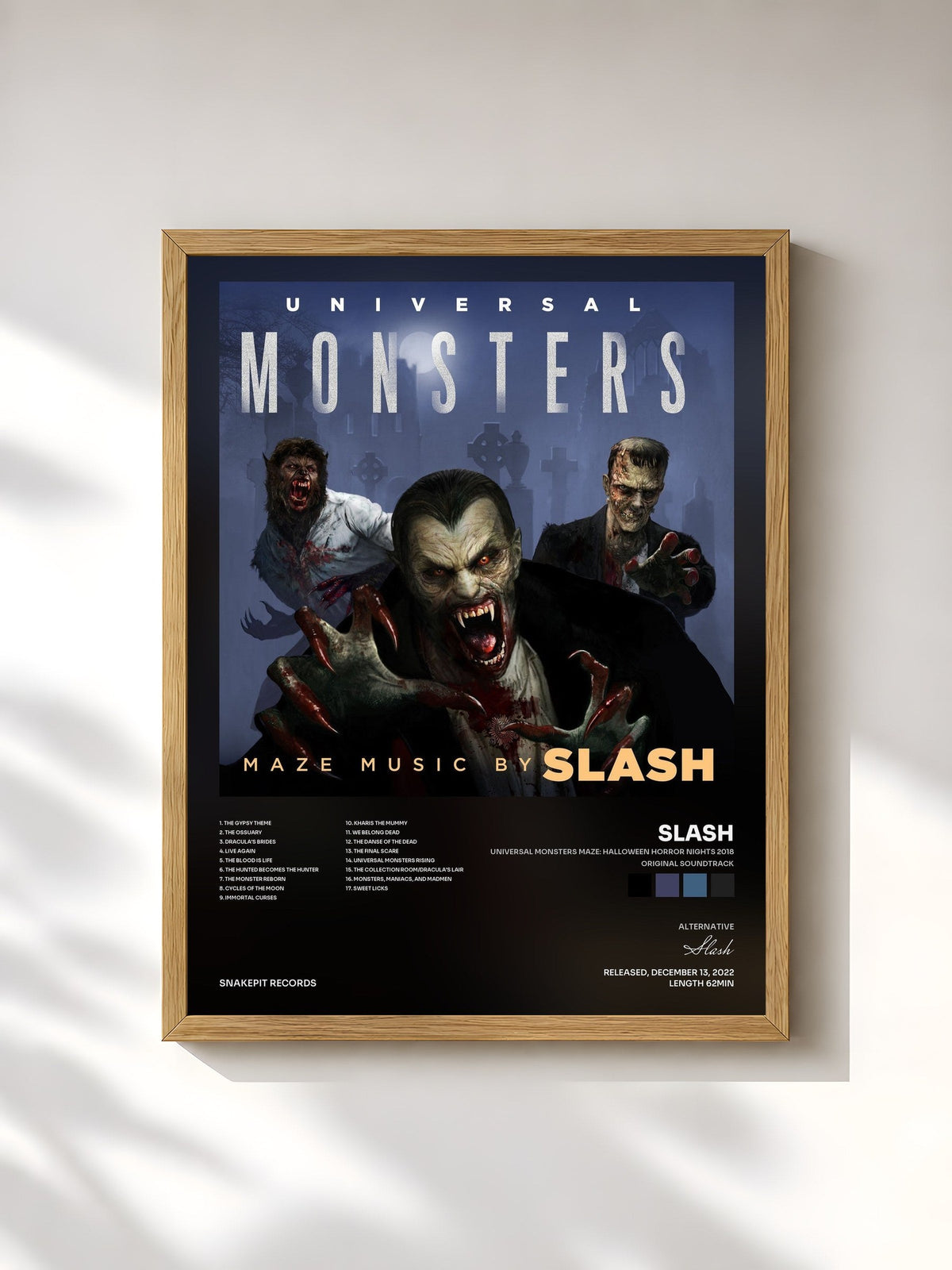 #bois Tableau de l'album Universal Monsters Maze: Halloween Horror Nights 2018 (Original Soundtrack) [Deluxe Edition] de Slash, cadre en bois brut, imprimé et encadré en France