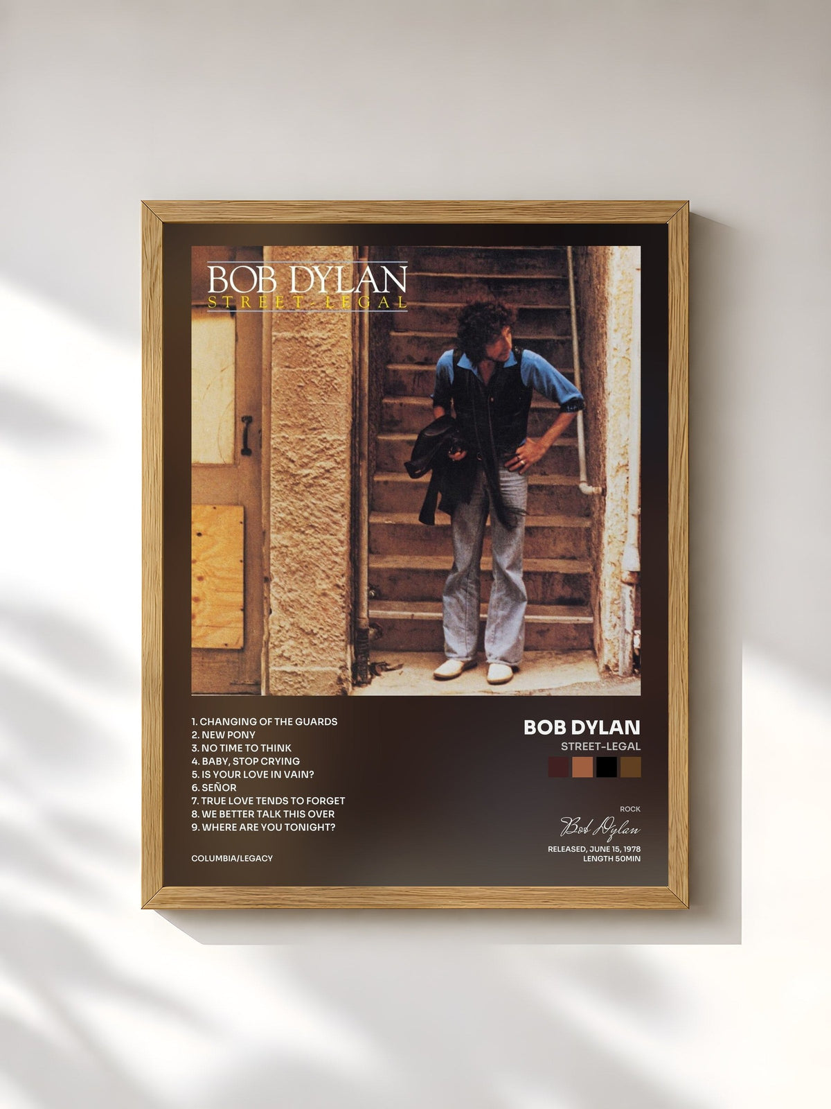 #bois Tableau de l'album Street-Legal de Bob Dylan, cadre en bois brut, imprimé et encadré en France