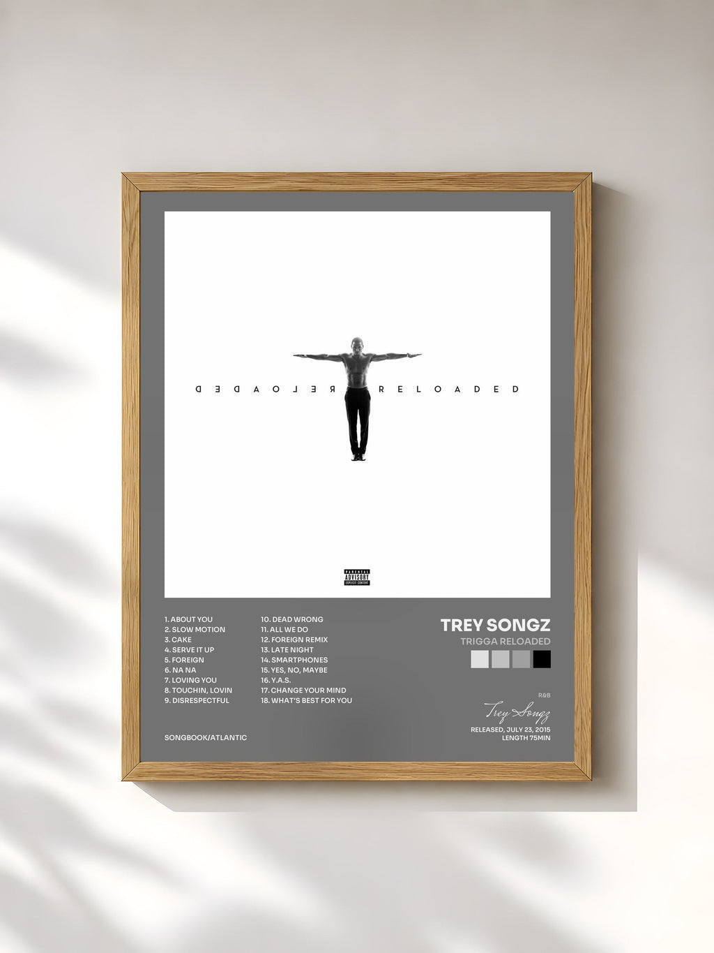 #bois Tableau de l'album Trigga Reloaded de Trey Songz, cadre en bois brut, imprimé et encadré en France