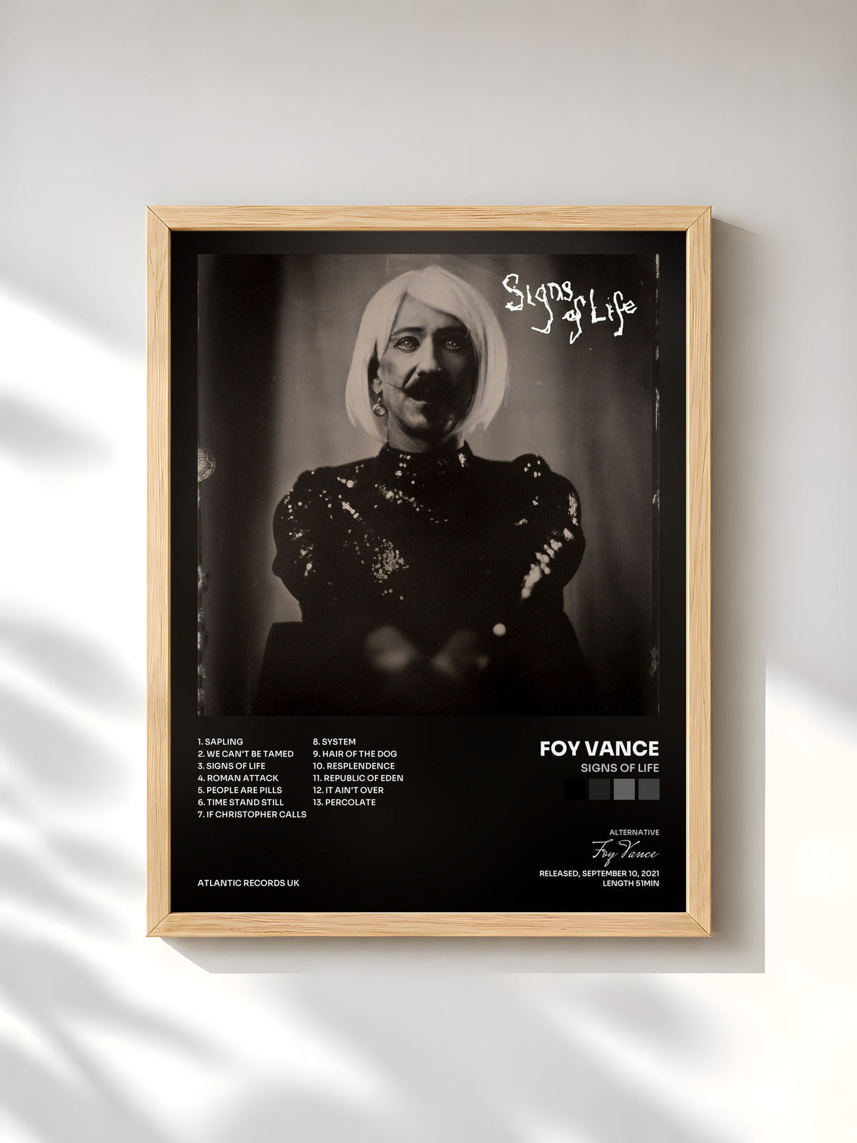 #bois Tableau de l'album Signs of Life de Foy Vance, cadre en bois brut, imprimé et encadré en France