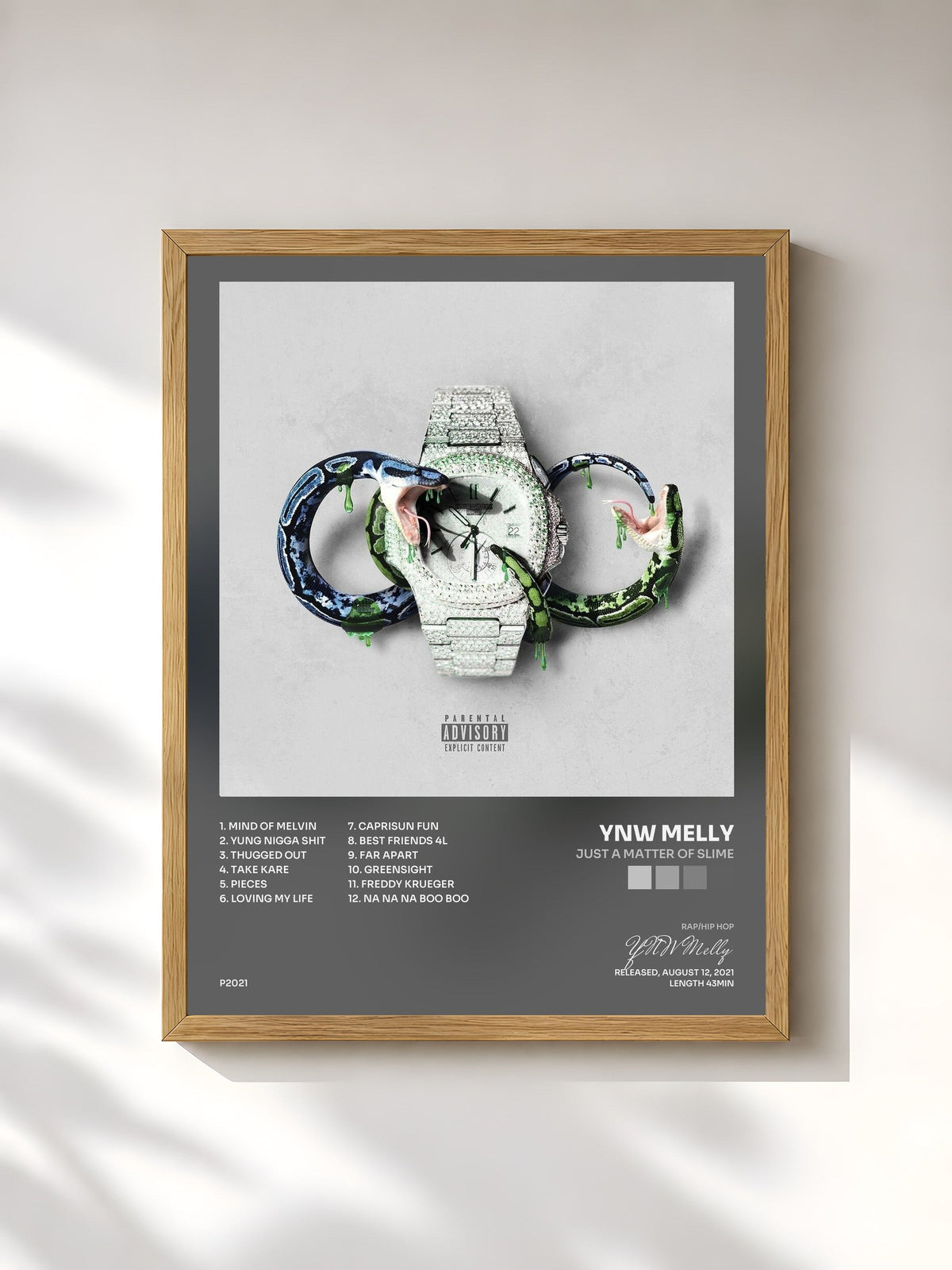 #bois Tableau de l'album Just A Matter of Slime de YNW Melly, cadre en bois brut, imprimé et encadré en France
