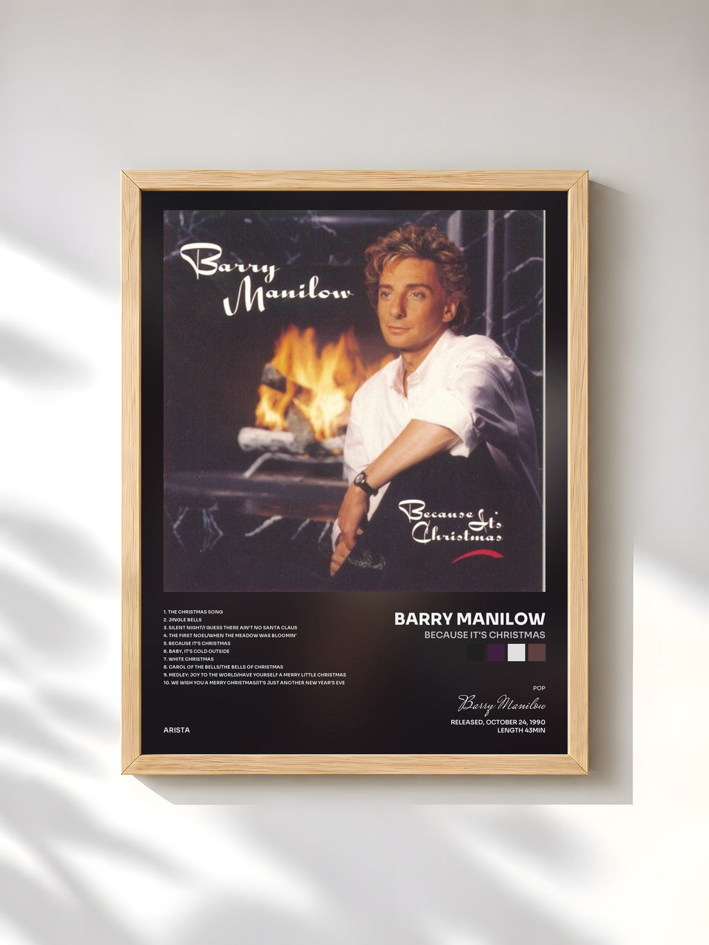 #bois Tableau de l'album Because It's Christmas de Barry Manilow, cadre en bois brut, imprimé et encadré en France