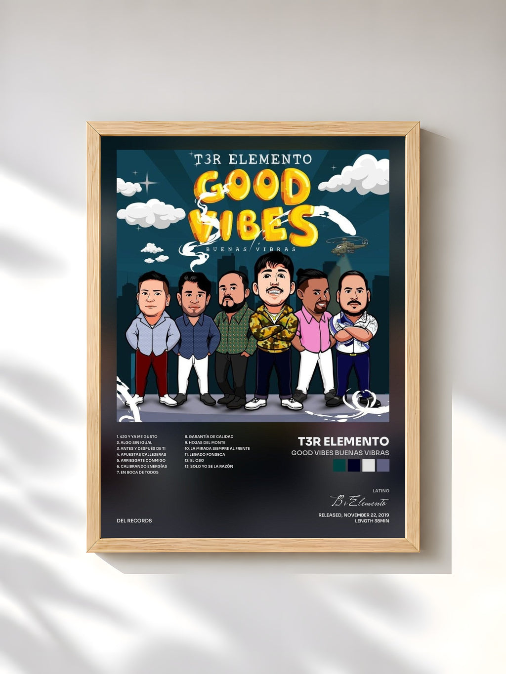 #bois Tableau de l'album Good Vibes Buenas Vibras de T3r Elemento, cadre en bois brut, imprimé et encadré en France