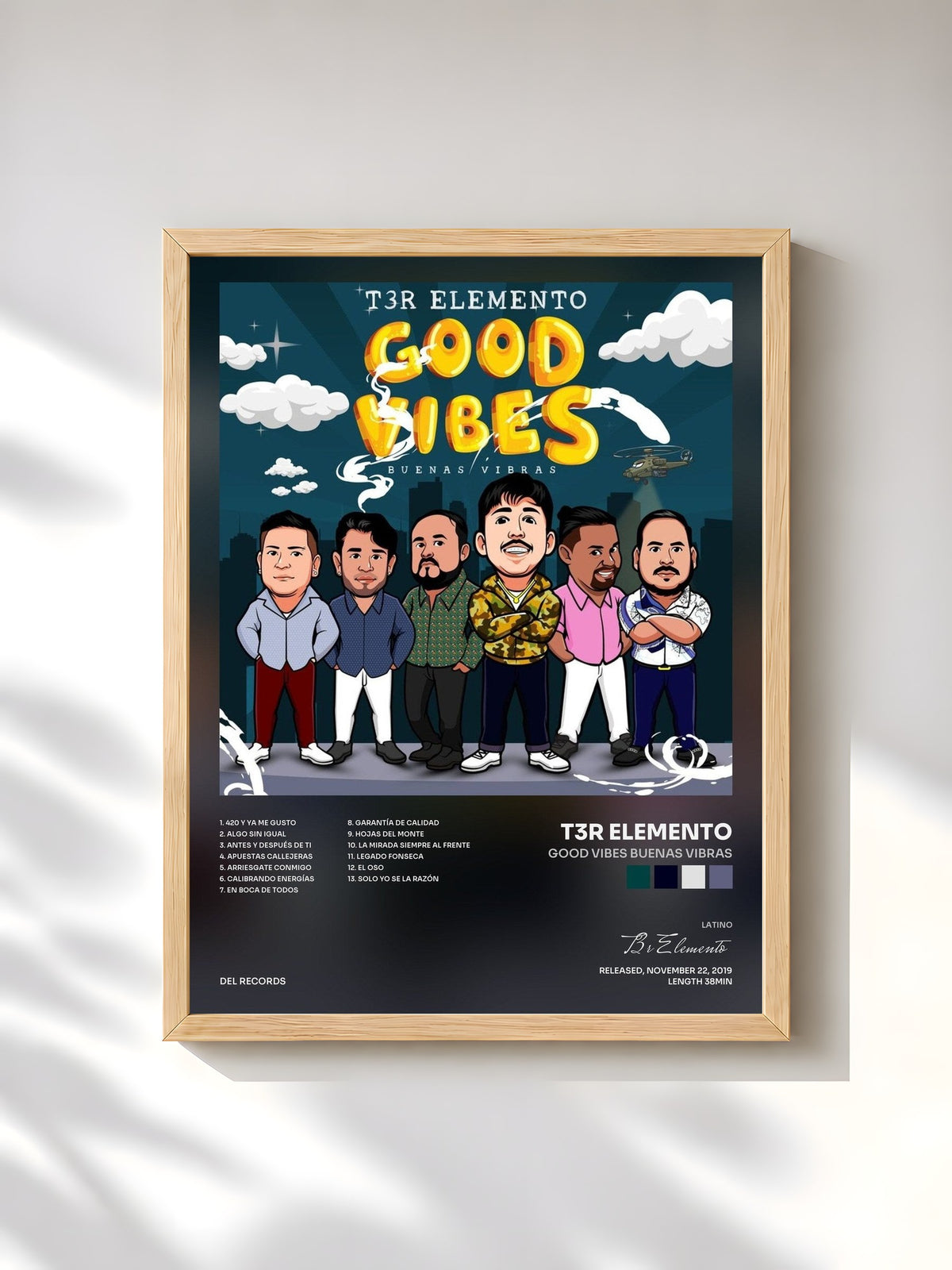 #bois Tableau de l'album Good Vibes Buenas Vibras de T3r Elemento, cadre en bois brut, imprimé et encadré en France