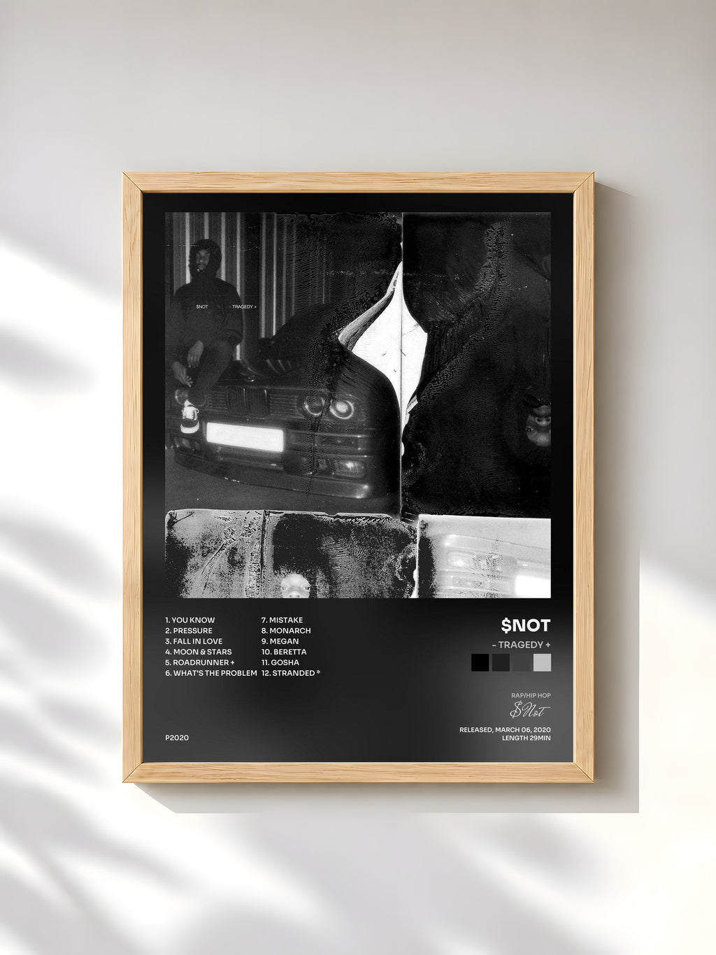 #bois Tableau de l'album - TRAGEDY + de $Not, cadre en bois brut, imprimé et encadré en France