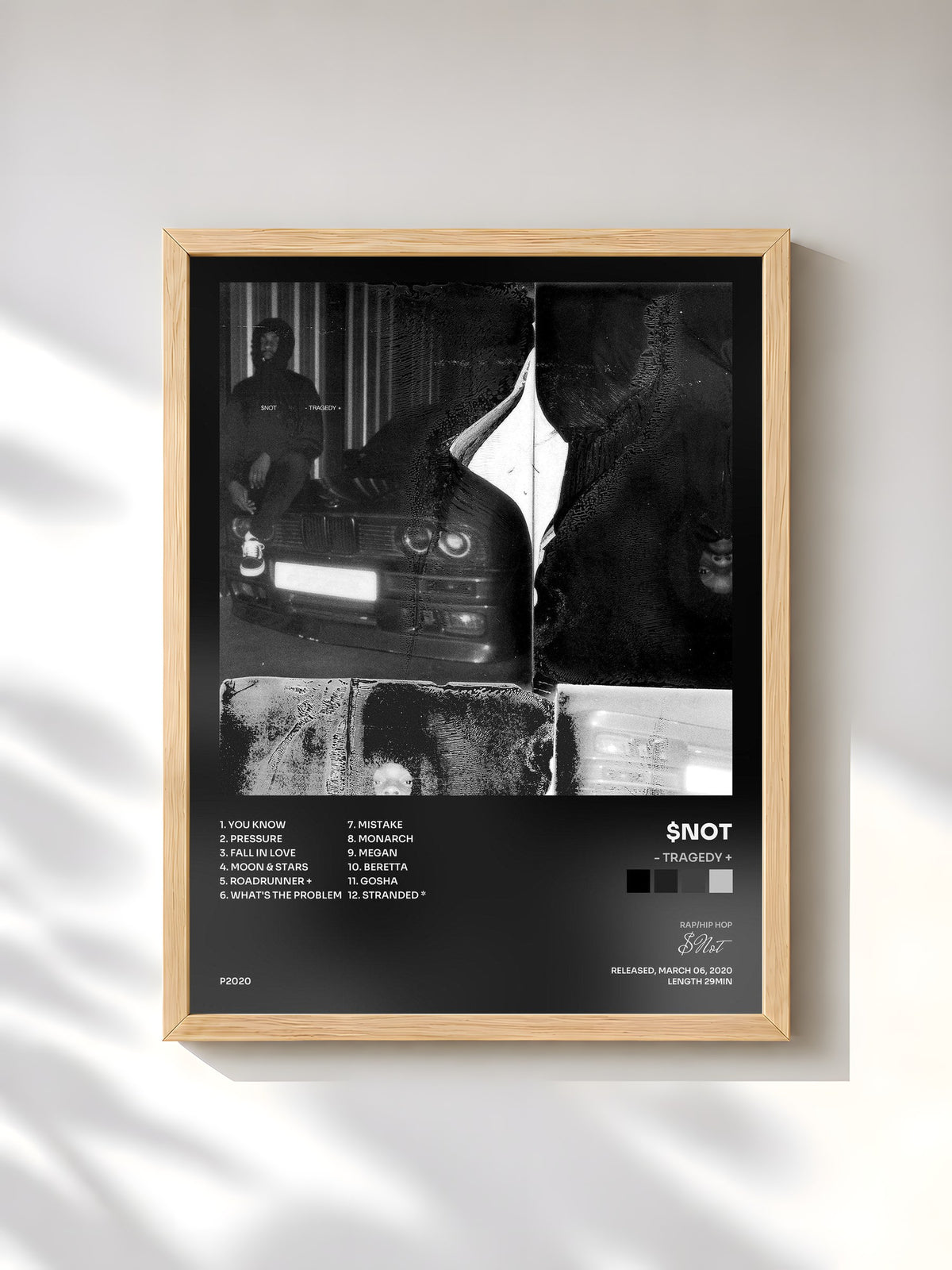 #bois Tableau de l'album - TRAGEDY + de $Not, cadre en bois brut, imprimé et encadré en France