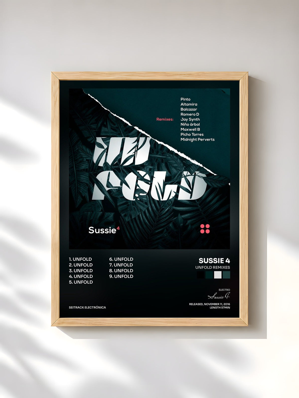 #bois Tableau de l'album Unfold Remixes de Sussie 4, cadre en bois brut, imprimé et encadré en France
