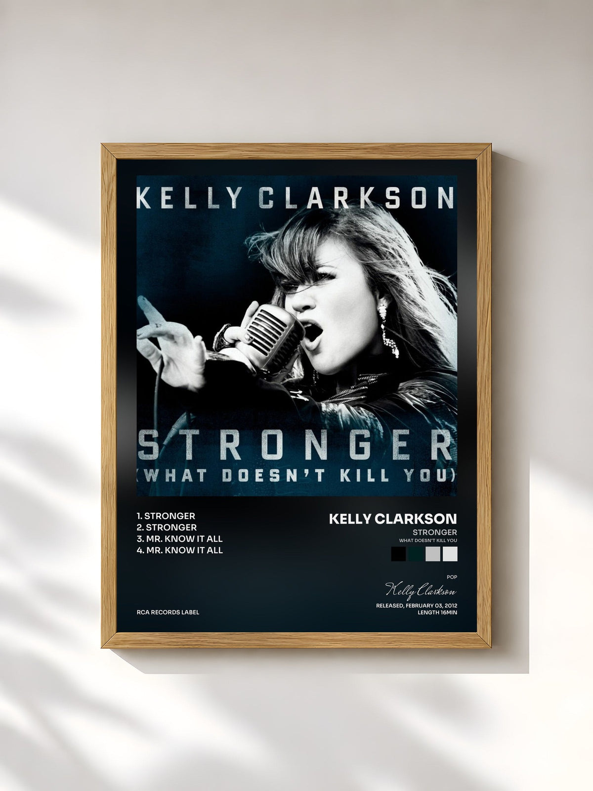 #bois Tableau de l'album Stronger (What Doesn't Kill You) de Kelly Clarkson, cadre en bois brut, imprimé et encadré en France