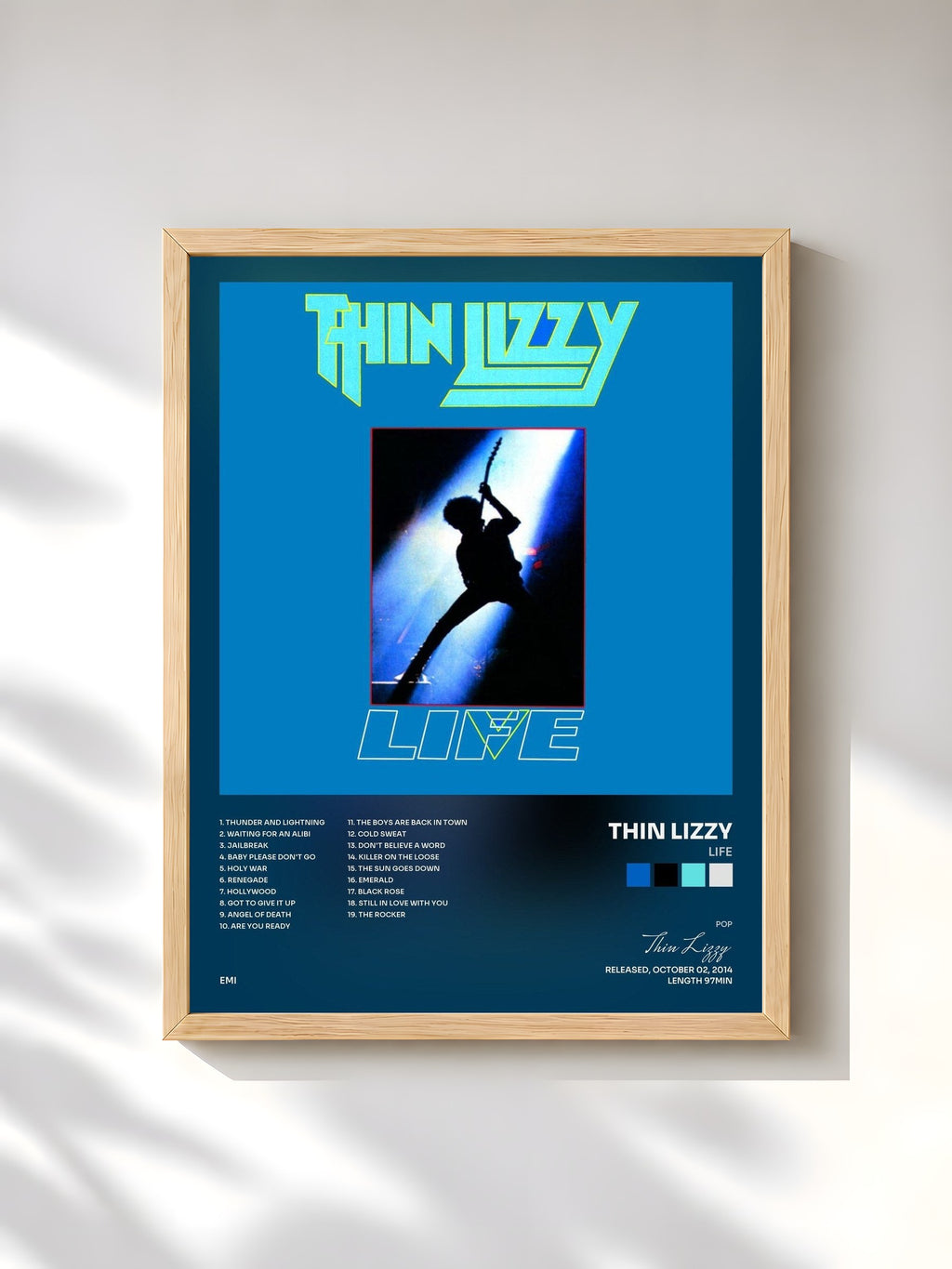 #bois Tableau de l'album Life de Thin Lizzy, cadre en bois brut, imprimé et encadré en France