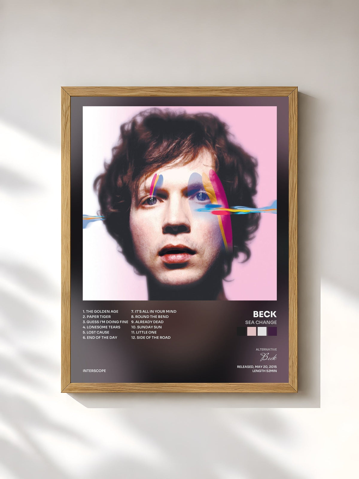 #bois Tableau de l'album Sea Change de Beck, cadre en bois brut, imprimé et encadré en France