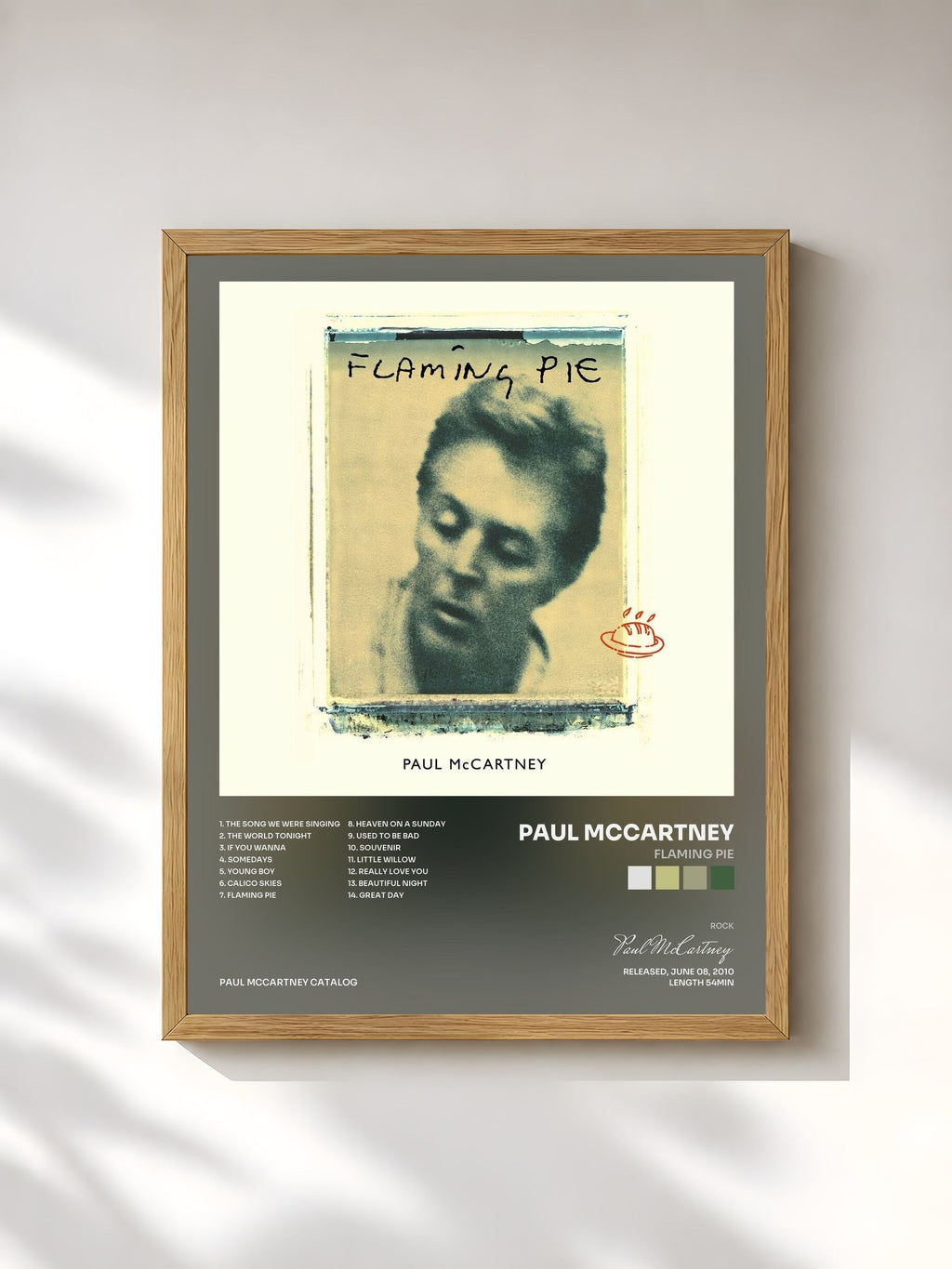 #bois Tableau de l'album Flaming Pie de Paul McCartney, cadre en bois brut, imprimé et encadré en France