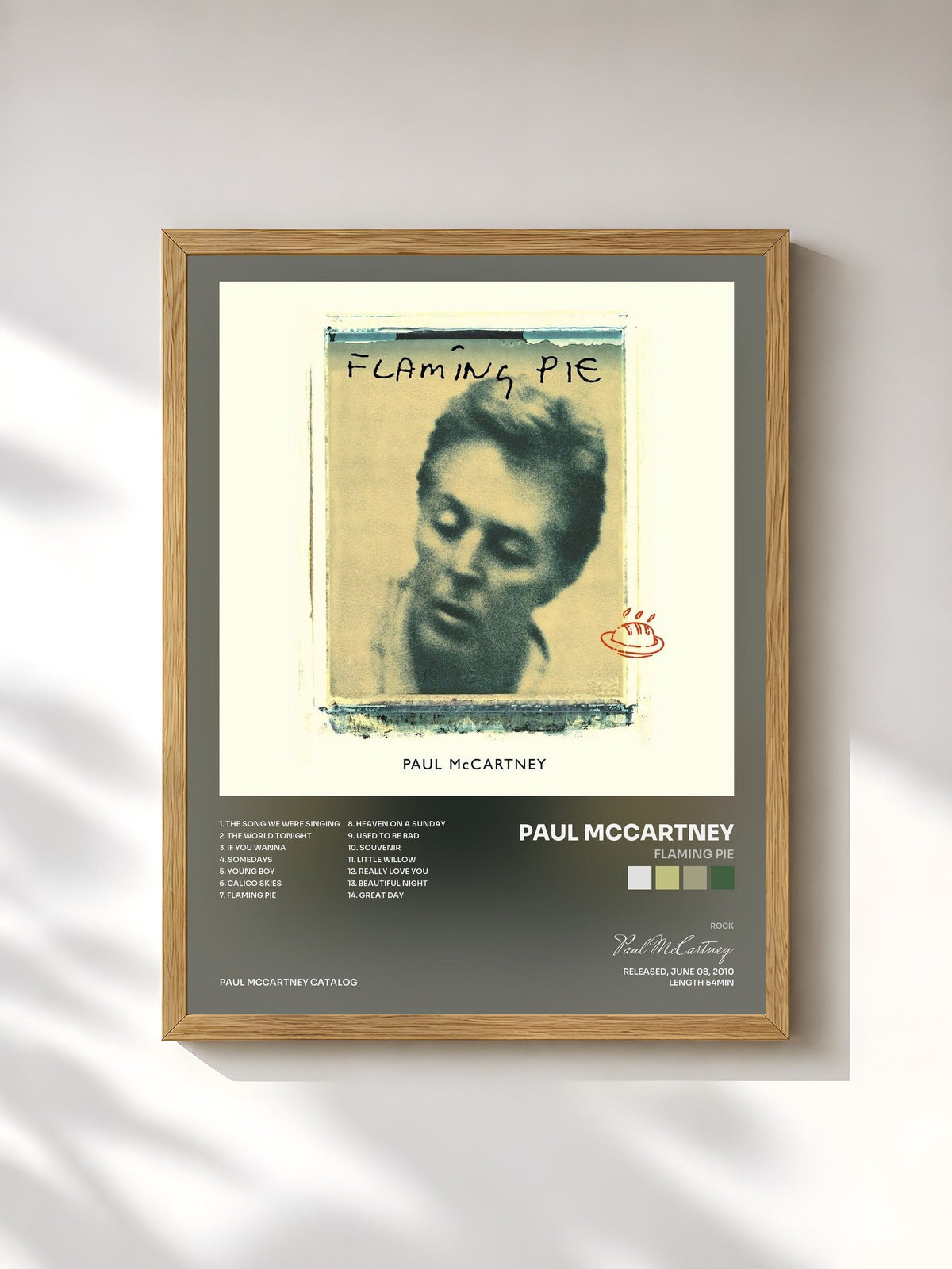 #bois Tableau de l'album Flaming Pie de Paul McCartney, cadre en bois brut, imprimé et encadré en France