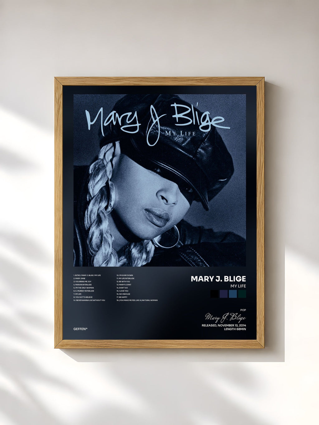 #bois Tableau de l'album My Life de Mary J. Blige, cadre en bois brut, imprimé et encadré en France