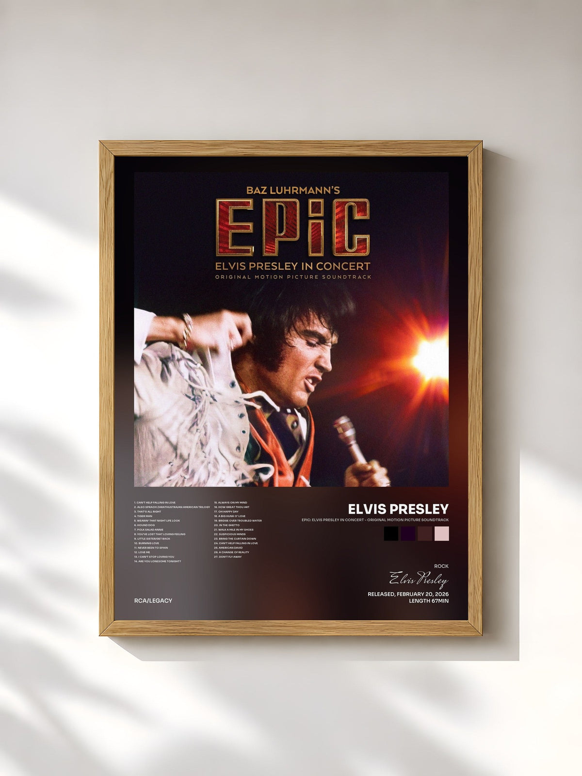 #bois Tableau de l'album EPiC: Elvis Presley in Concert - Original Motion Picture Soundtrack de Elvis Presley, cadre en bois brut, imprimé et encadré en France