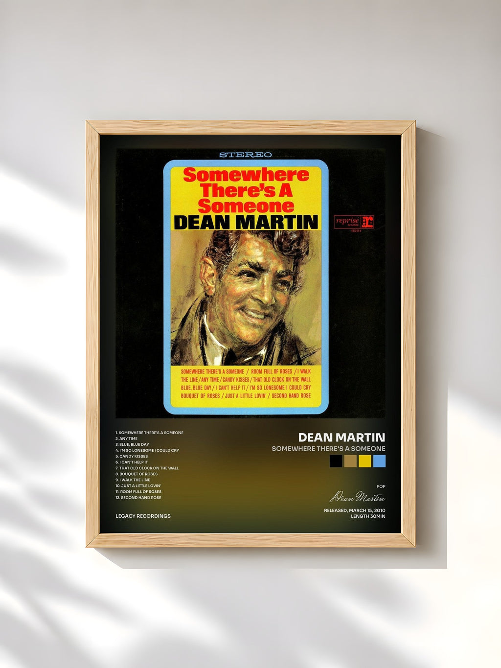 #bois Tableau de l'album Somewhere There's a Someone de Dean Martin, cadre en bois brut, imprimé et encadré en France