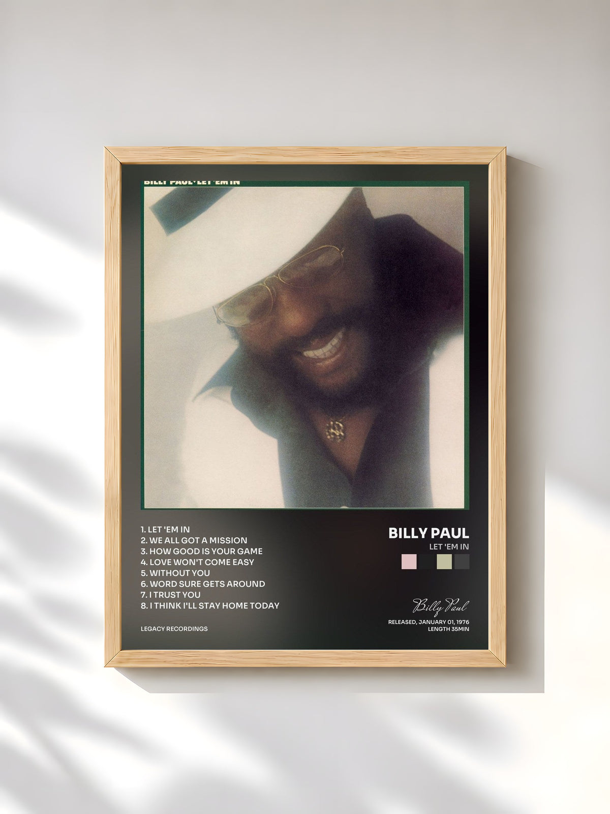 #bois Tableau de l'album Let 'Em In de Billy Paul, cadre en bois brut, imprimé et encadré en France