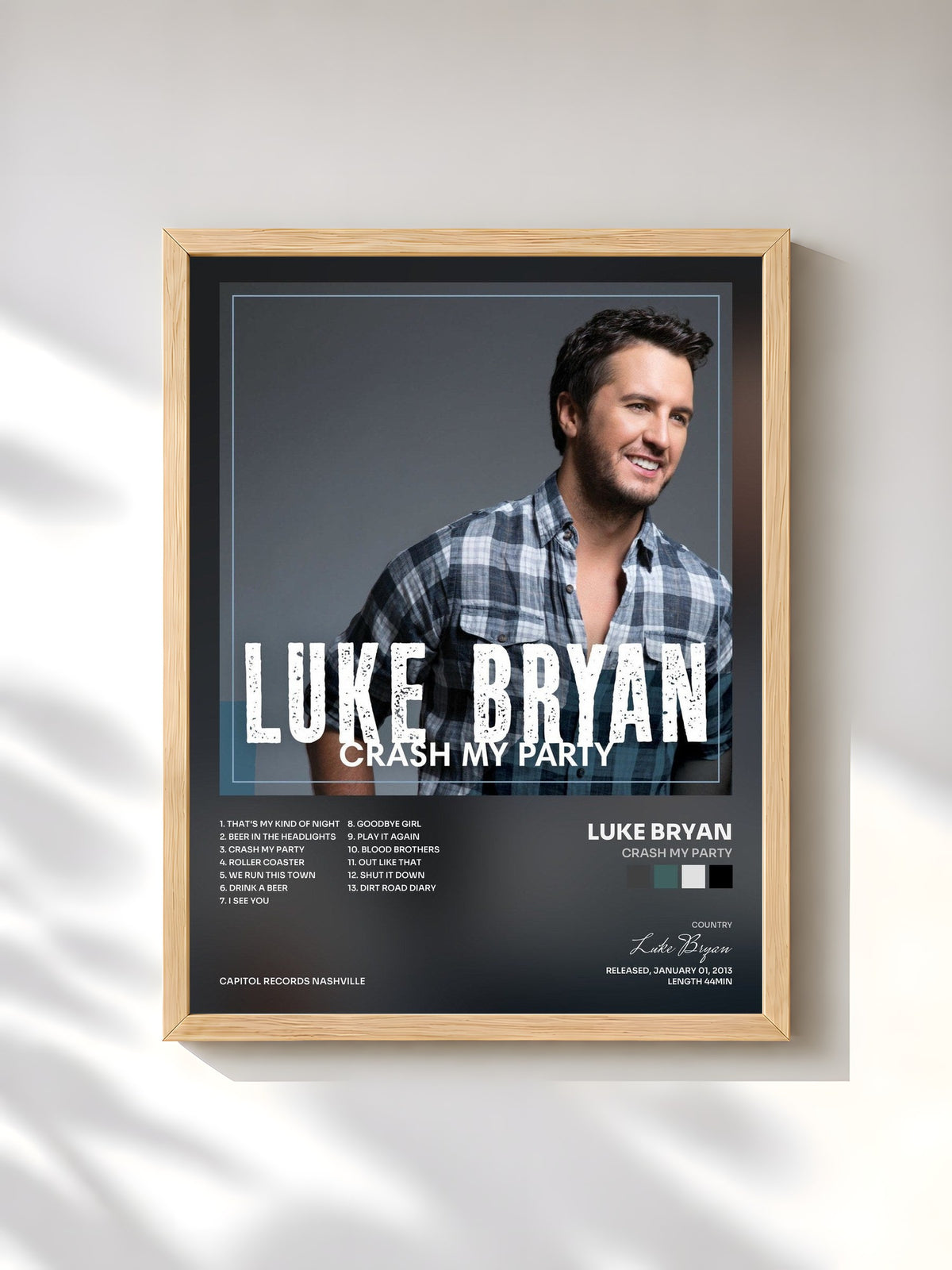 #bois Tableau de l'album Crash My Party de Luke Bryan, cadre en bois brut, imprimé et encadré en France