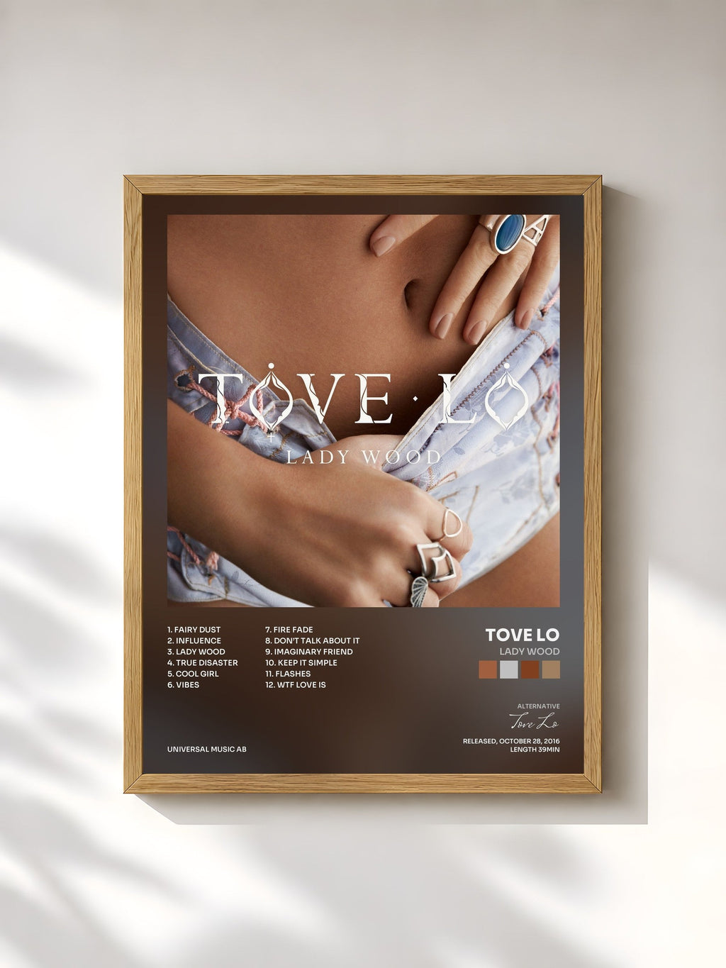 #bois Tableau de l'album Lady Wood de Tove Lo, cadre en bois brut, imprimé et encadré en France