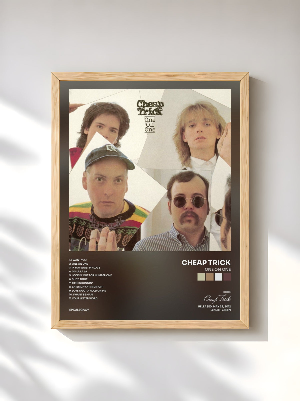 #bois Tableau de l'album One On One de Cheap Trick, cadre en bois brut, imprimé et encadré en France