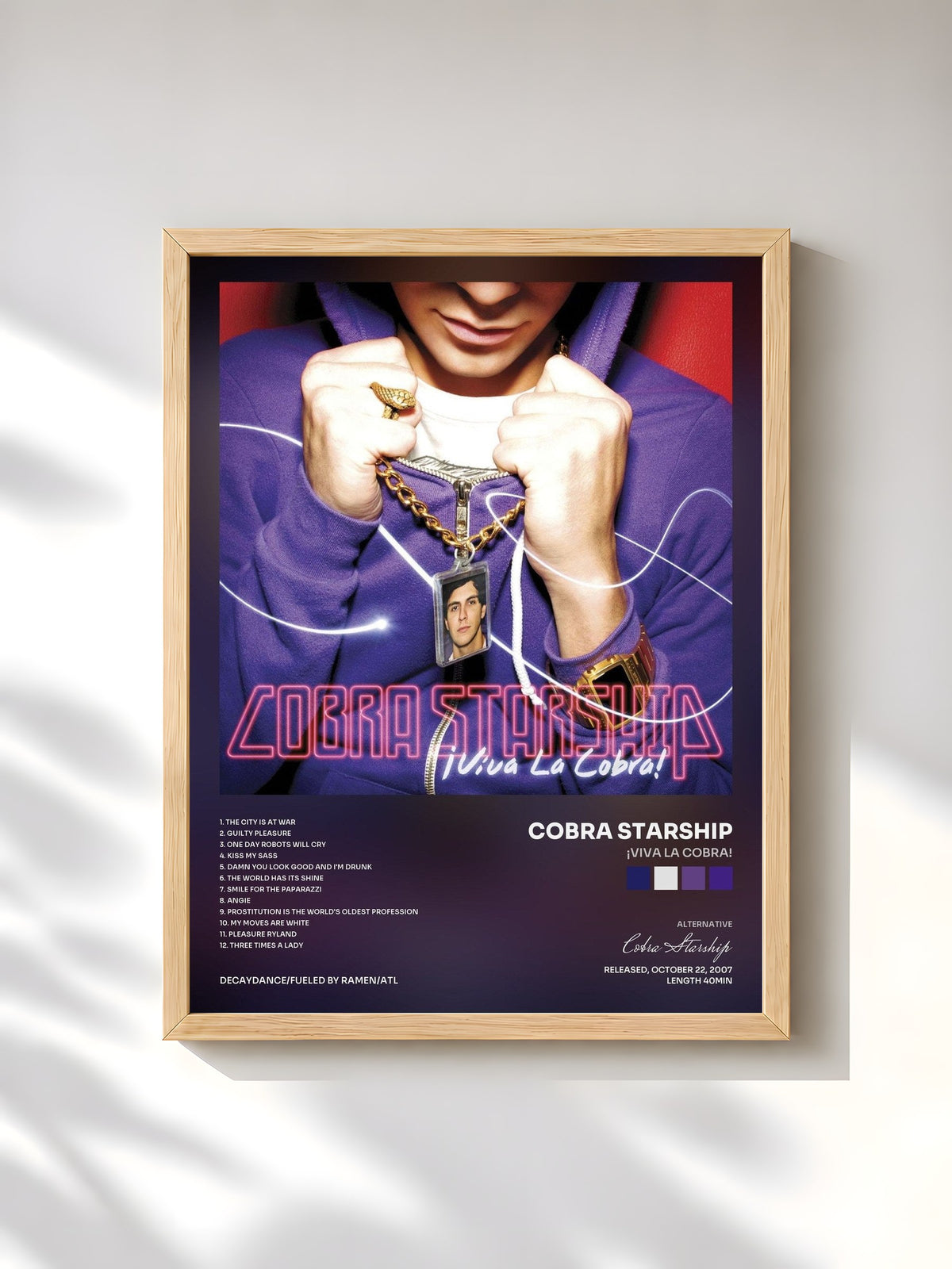 #bois Tableau de l'album ¡Viva la Cobra! de Cobra Starship, cadre en bois brut, imprimé et encadré en France