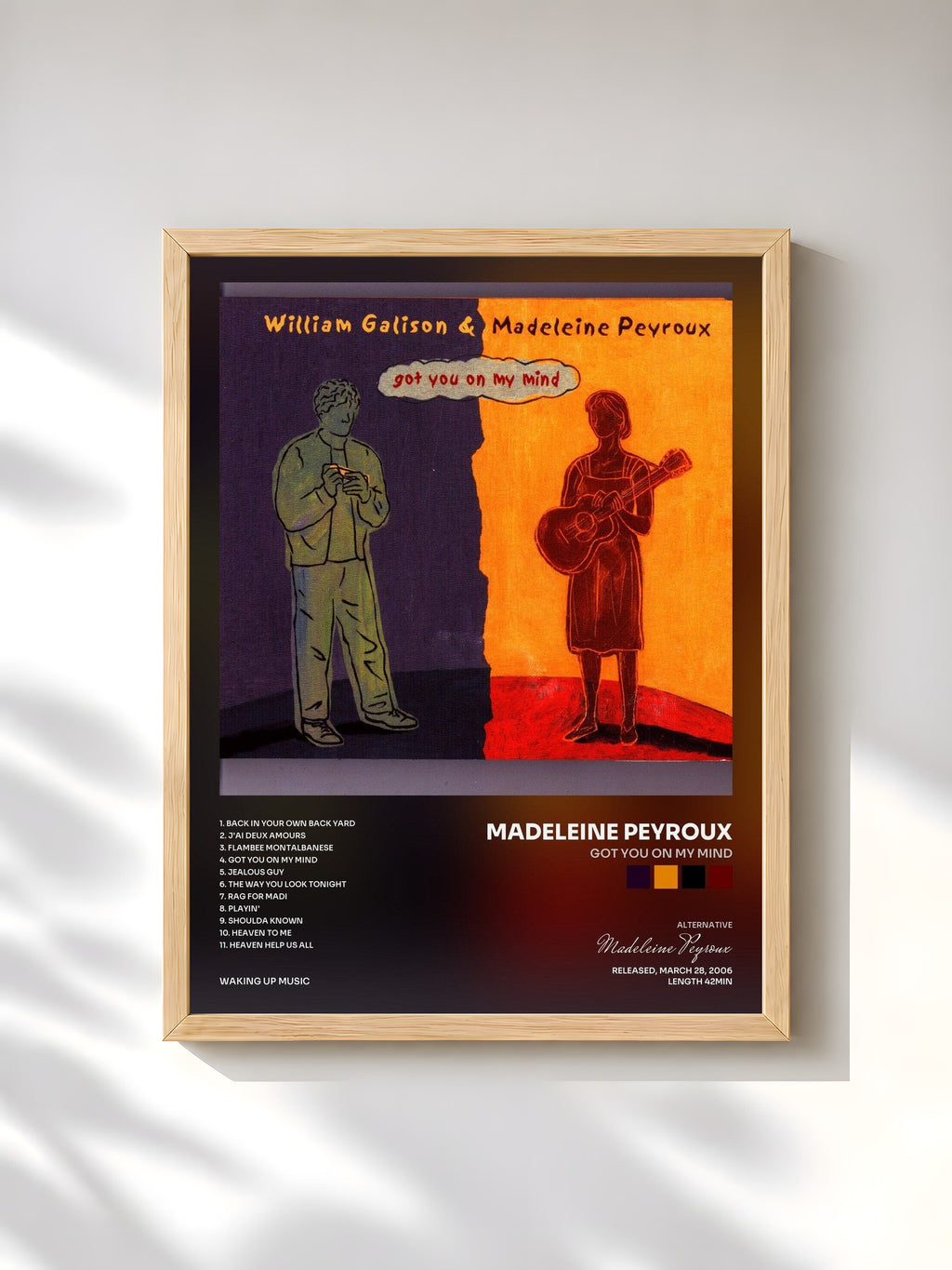 #bois Tableau de l'album Got You on My Mind de Madeleine Peyroux, cadre en bois brut, imprimé et encadré en France
