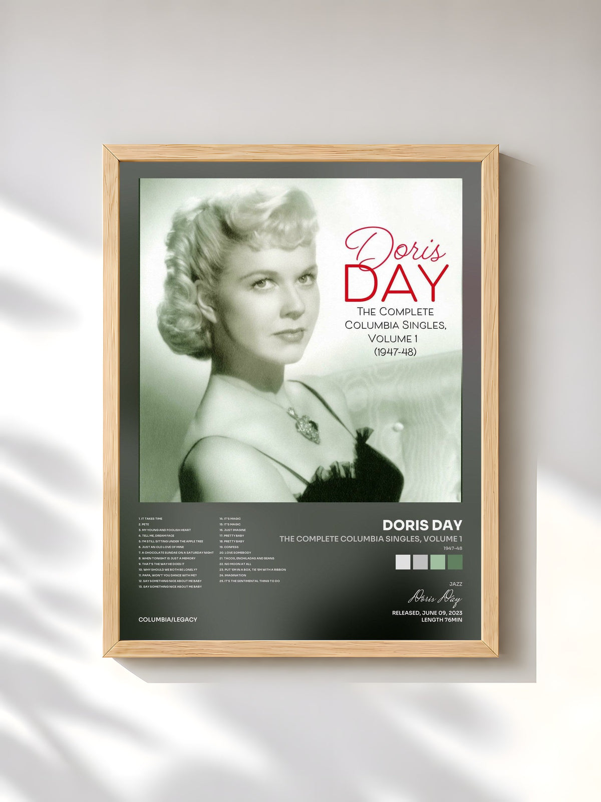 #bois Tableau de l'album The Complete Columbia Singles, Volume 1 (1947-48) de Doris Day, cadre en bois brut, imprimé et encadré en France