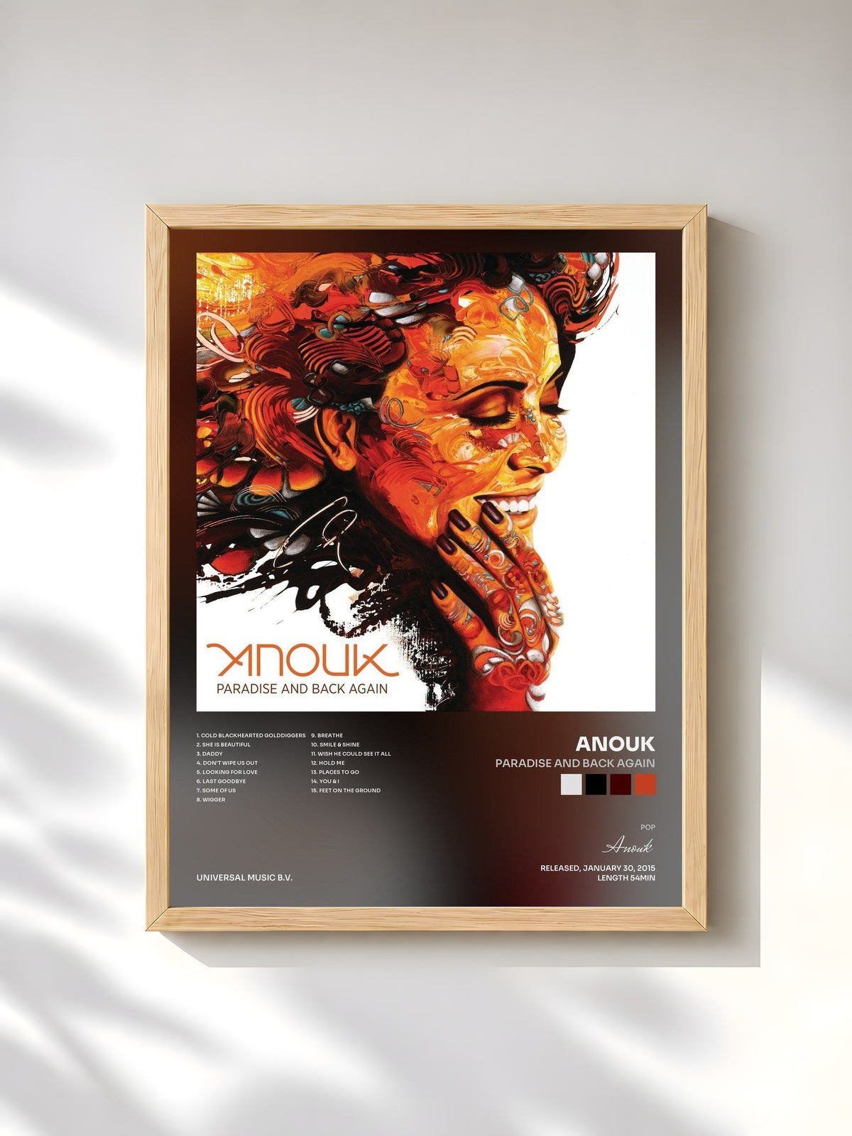 #bois Tableau de l'album Paradise And Back Again de Anouk, cadre en bois brut, imprimé et encadré en France
