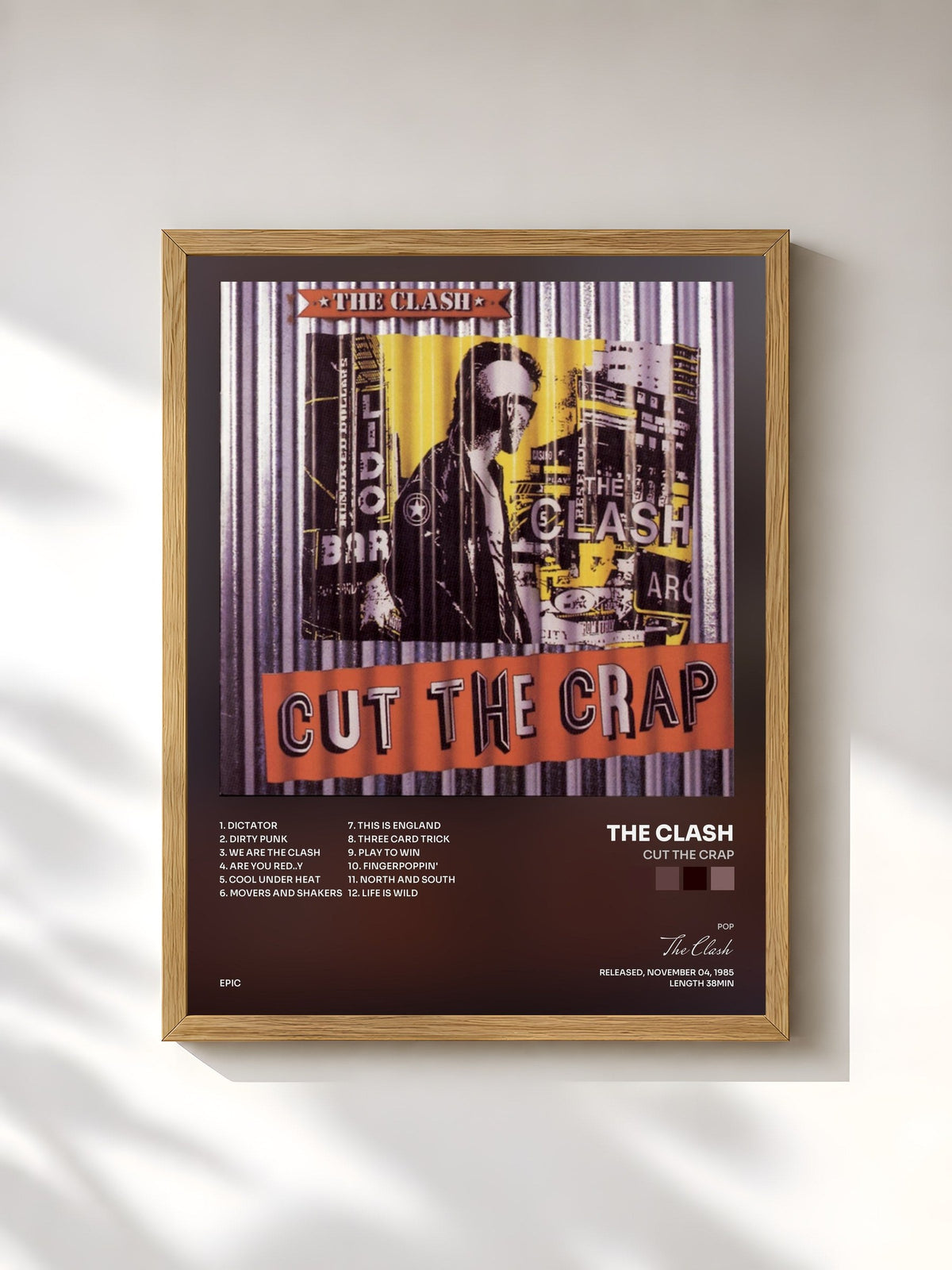 #bois Tableau de l'album Cut The Crap de The Clash, cadre en bois brut, imprimé et encadré en France