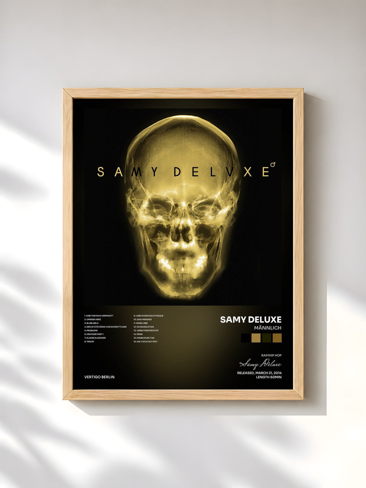 #bois Tableau de l'album Männlich de Samy Deluxe, cadre en bois brut, imprimé et encadré en France
