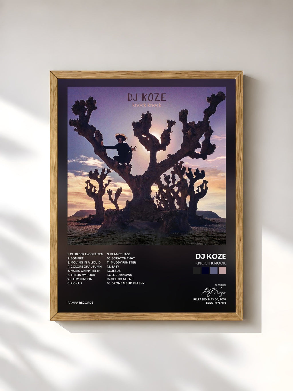 #bois Tableau de l'album Knock Knock de DJ Koze, cadre en bois brut, imprimé et encadré en France
