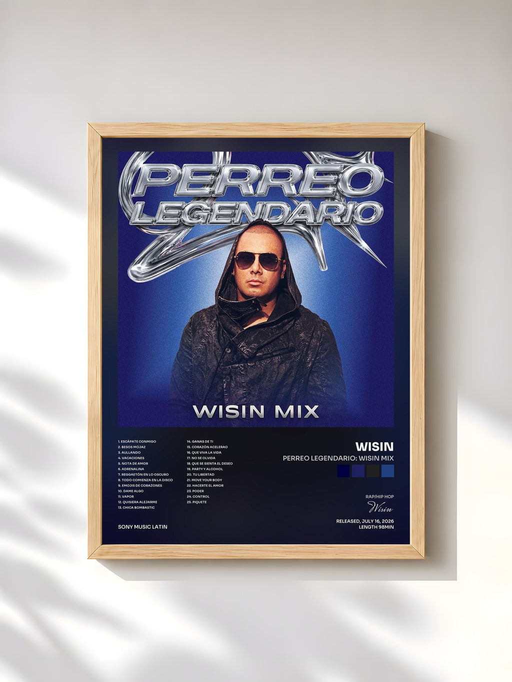 #bois Tableau de l'album PERREO LEGENDARIO: WISIN MIX de Wisin, cadre en bois brut, imprimé et encadré en France