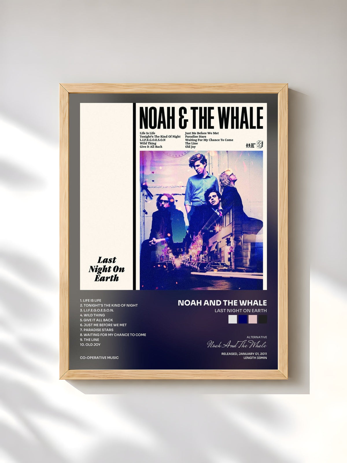 #bois Tableau de l'album Last Night On Earth de Noah And The Whale, cadre en bois brut, imprimé et encadré en France