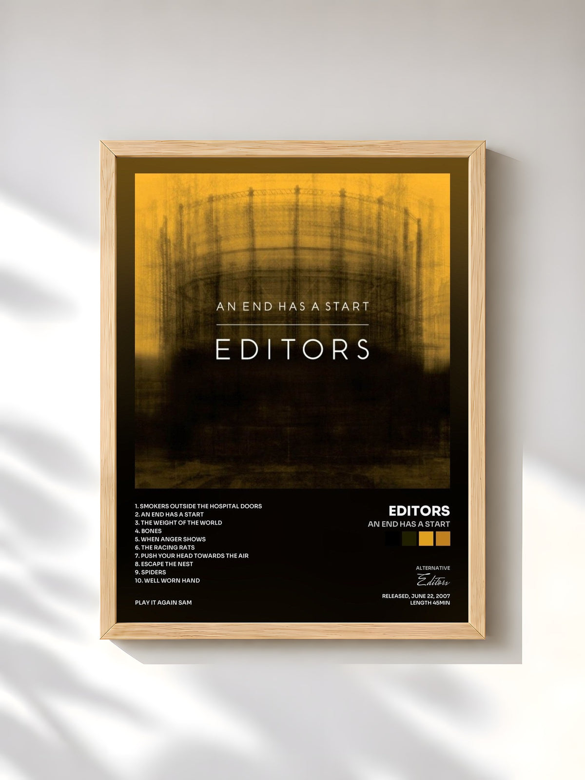 #bois Tableau de l'album An End Has a Start de Editors, cadre en bois brut, imprimé et encadré en France