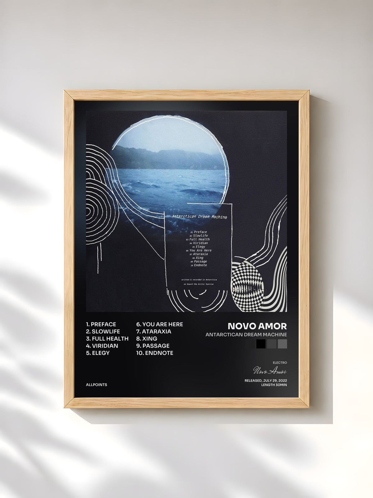 #bois Tableau de l'album Antarctican Dream Machine de Novo Amor, cadre en bois brut, imprimé et encadré en France