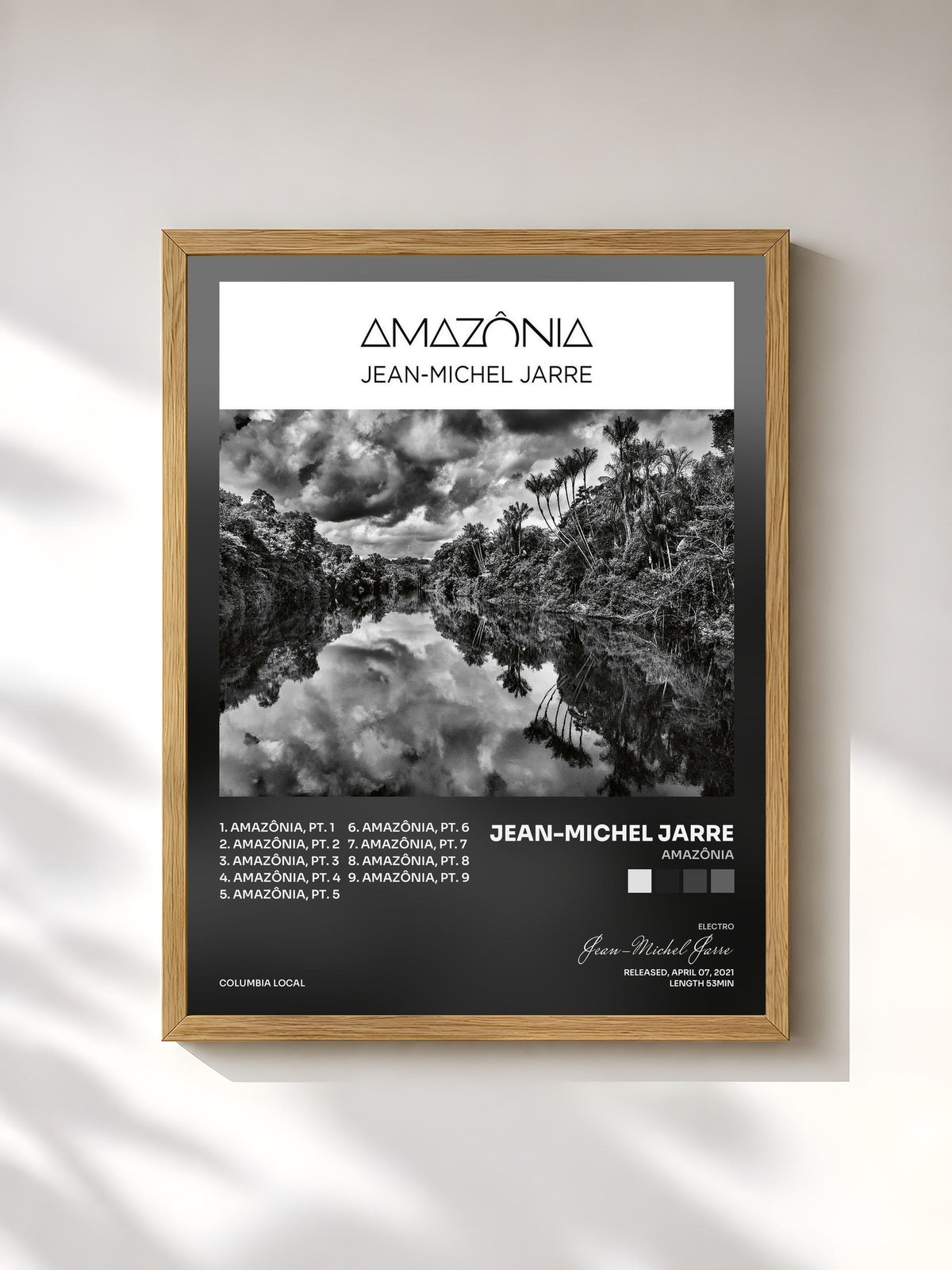 #bois Tableau de l'album Amazônia de Jean-Michel Jarre, cadre en bois brut, imprimé et encadré en France