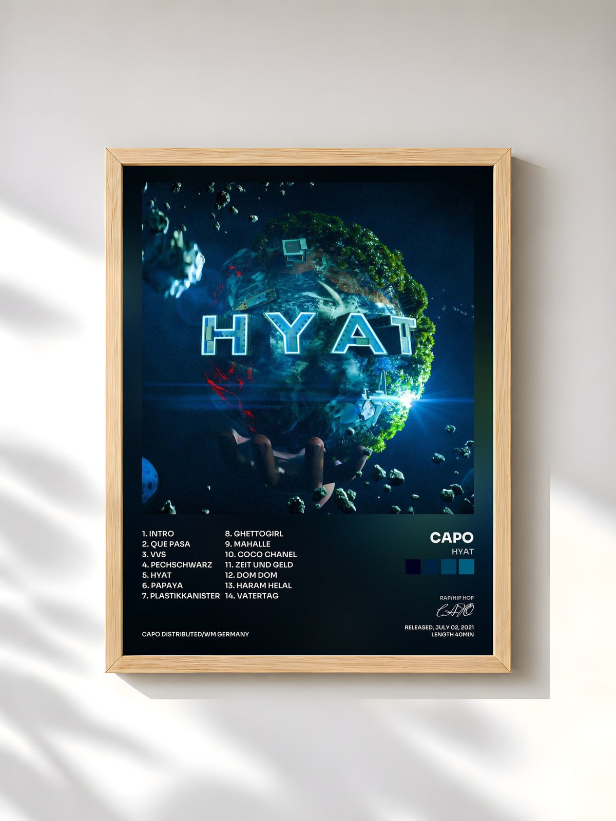 #bois Tableau de l'album HYAT de CAPO, cadre en bois brut, imprimé et encadré en France