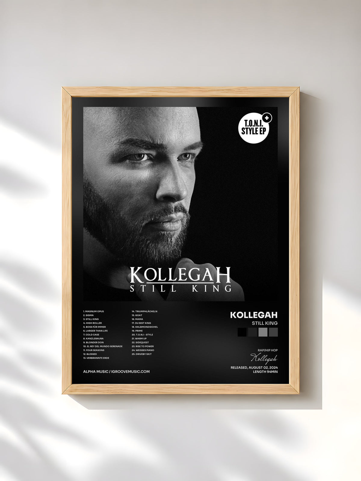 #bois Tableau de l'album Still King de Kollegah, cadre en bois brut, imprimé et encadré en France