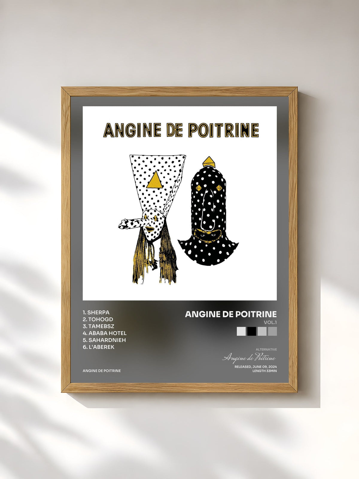 #bois Tableau de l'album Vol.1 de Angine de Poitrine, cadre en bois brut, imprimé et encadré en France