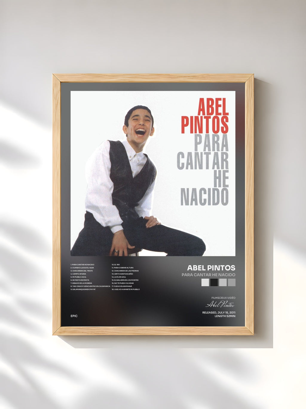 #bois Tableau de l'album Para Cantar He Nacido de Abel Pintos, cadre en bois brut, imprimé et encadré en France