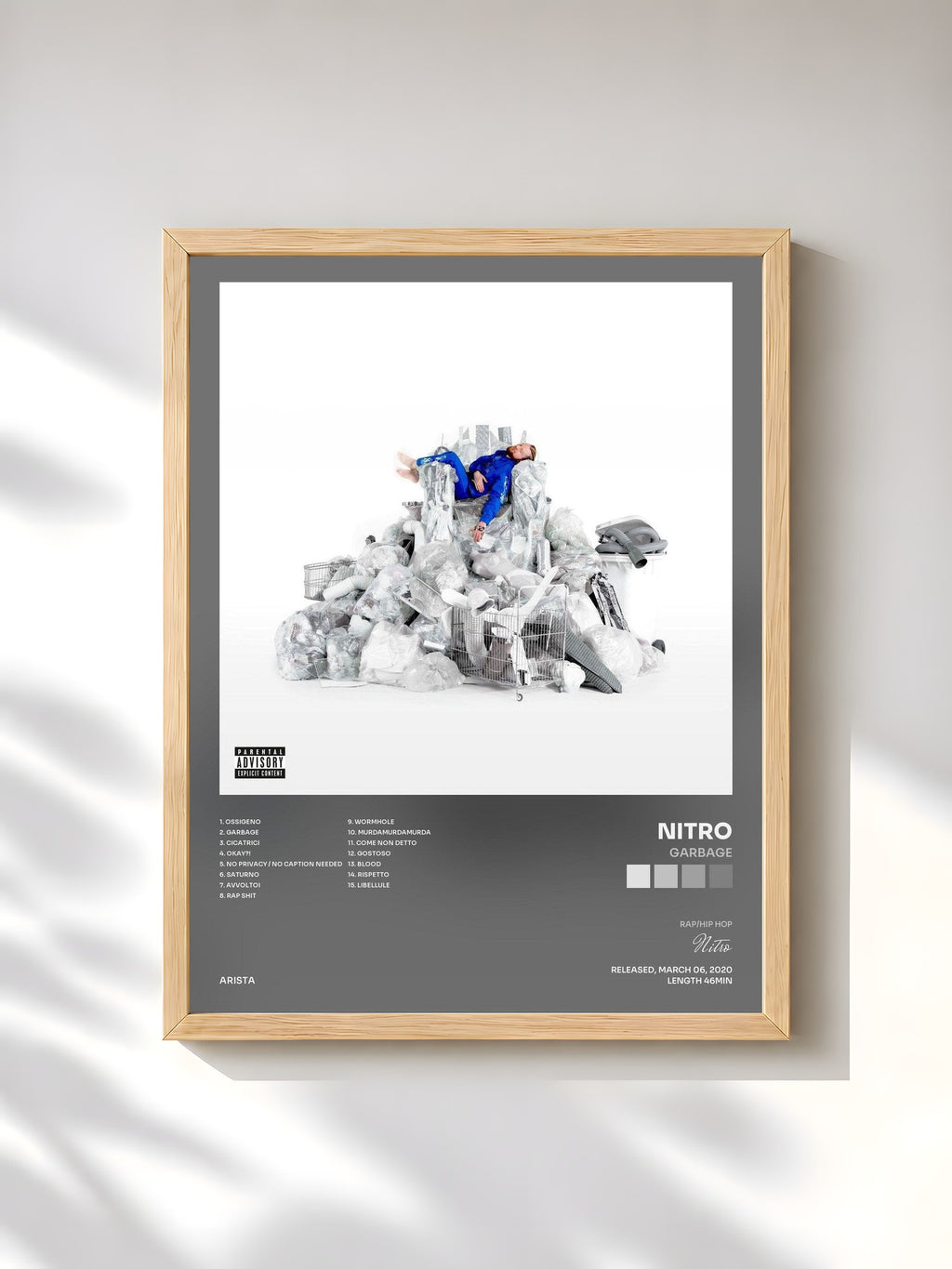 #bois Tableau de l'album GarbAge de Nitro, cadre en bois brut, imprimé et encadré en France