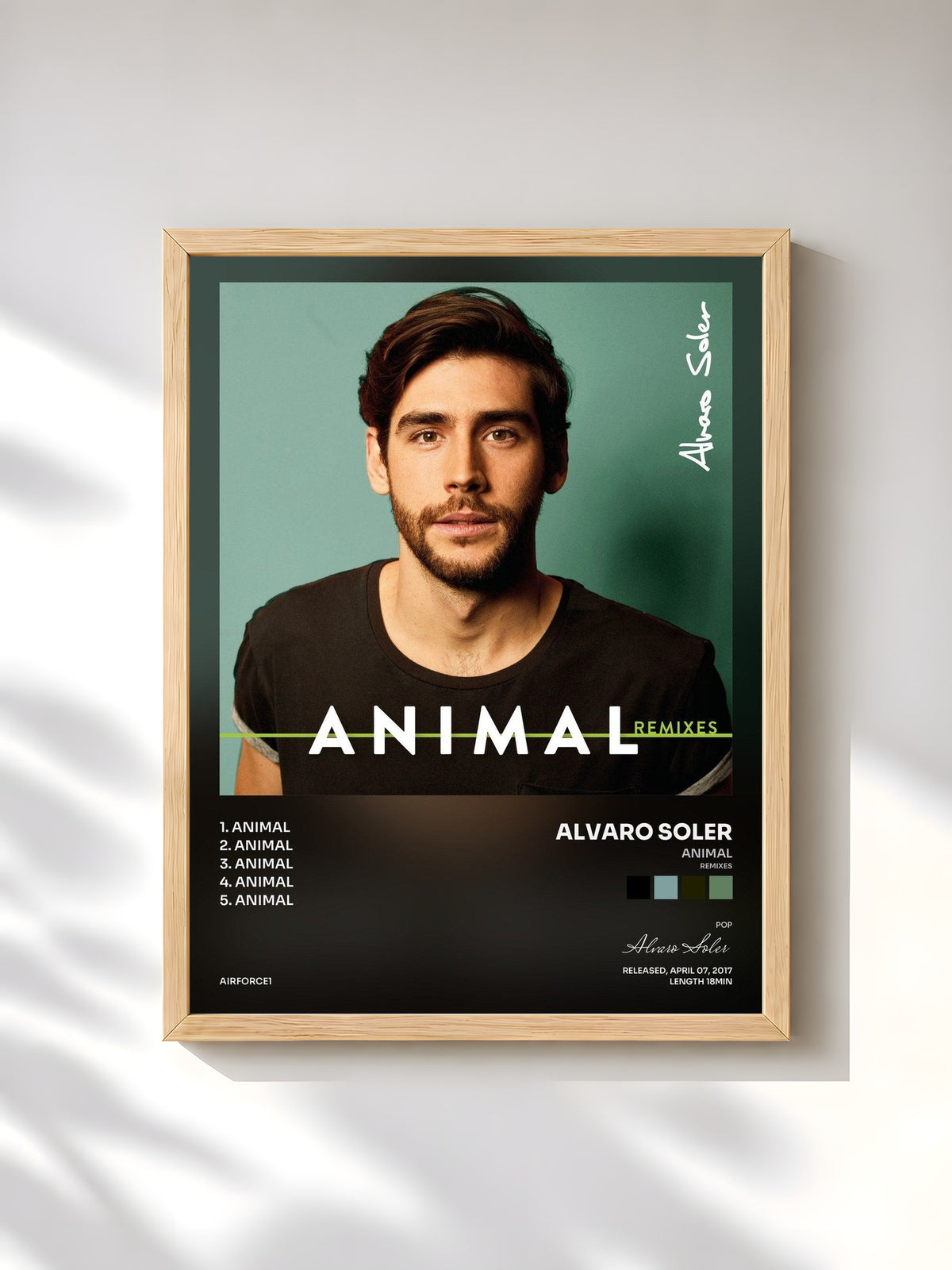 #bois Tableau de l'album Animal (Remixes) de Alvaro Soler, cadre en bois brut, imprimé et encadré en France