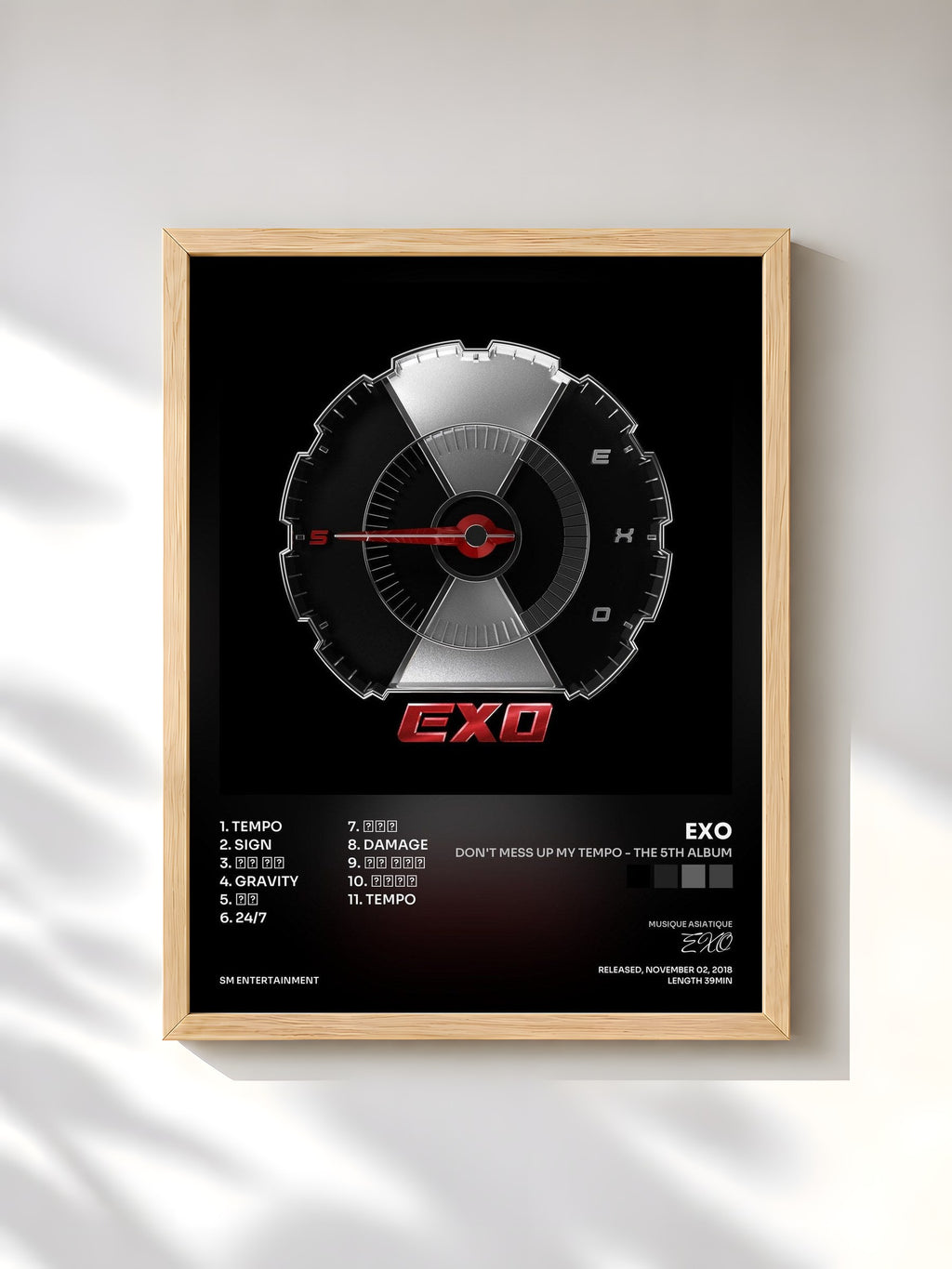 #bois Tableau de l'album DON'T MESS UP MY TEMPO - The 5th Album de EXO, cadre en bois brut, imprimé et encadré en France