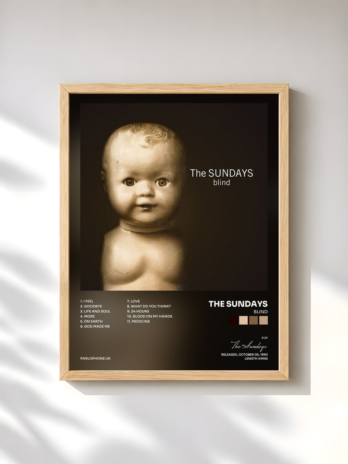 #bois Tableau de l'album Blind de The Sundays, cadre en bois brut, imprimé et encadré en France