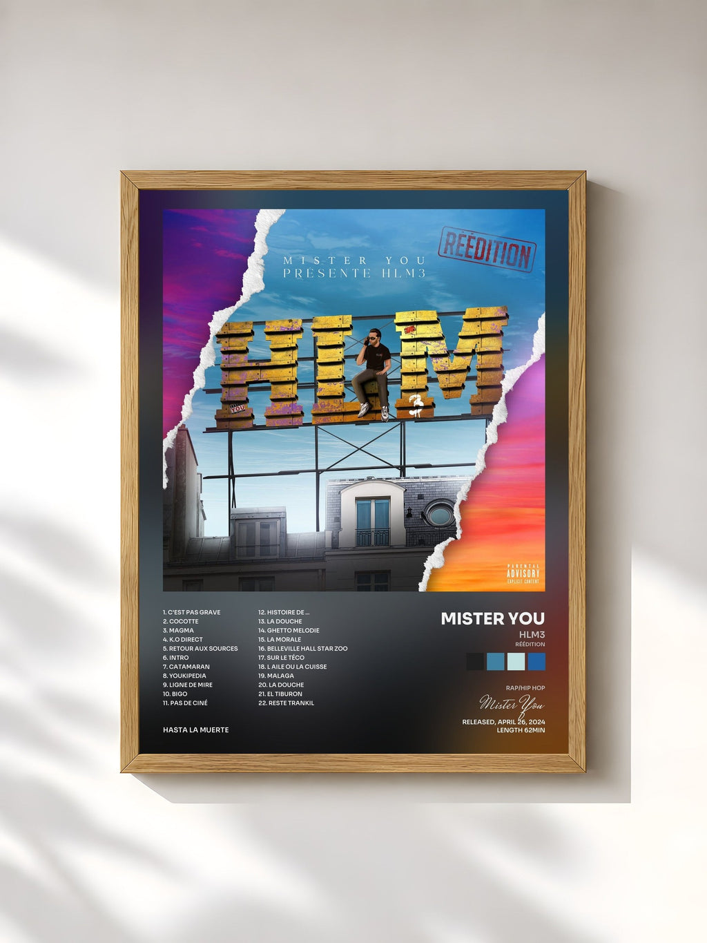 #bois Tableau de l'album HLM3 (Réédition) de Mister You, cadre en bois brut, imprimé et encadré en France