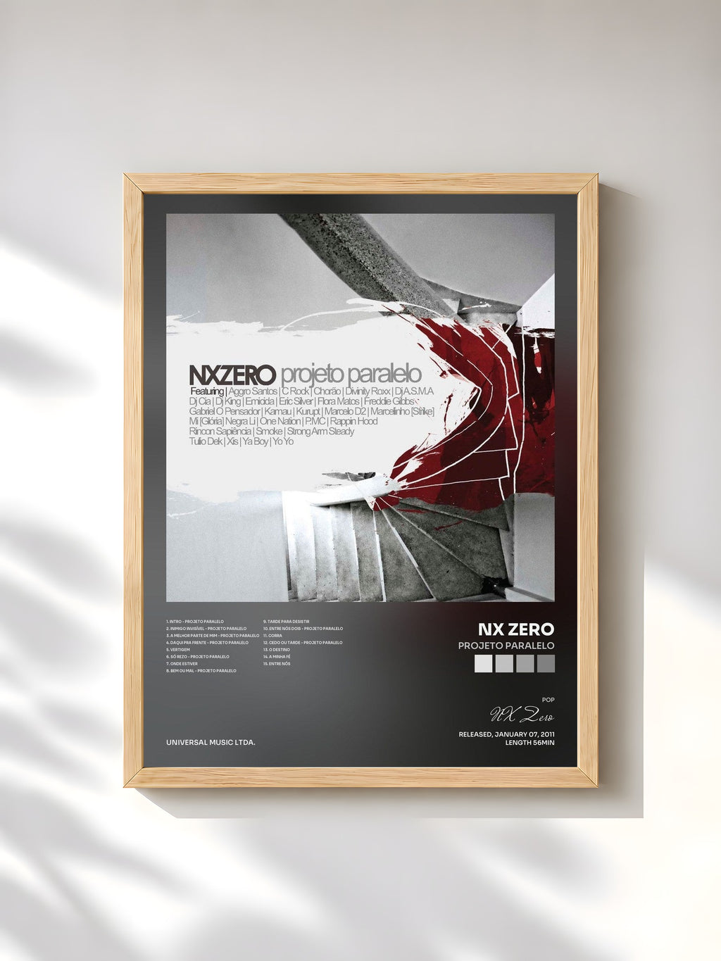 #bois Tableau de l'album Projeto Paralelo de NX Zero, cadre en bois brut, imprimé et encadré en France